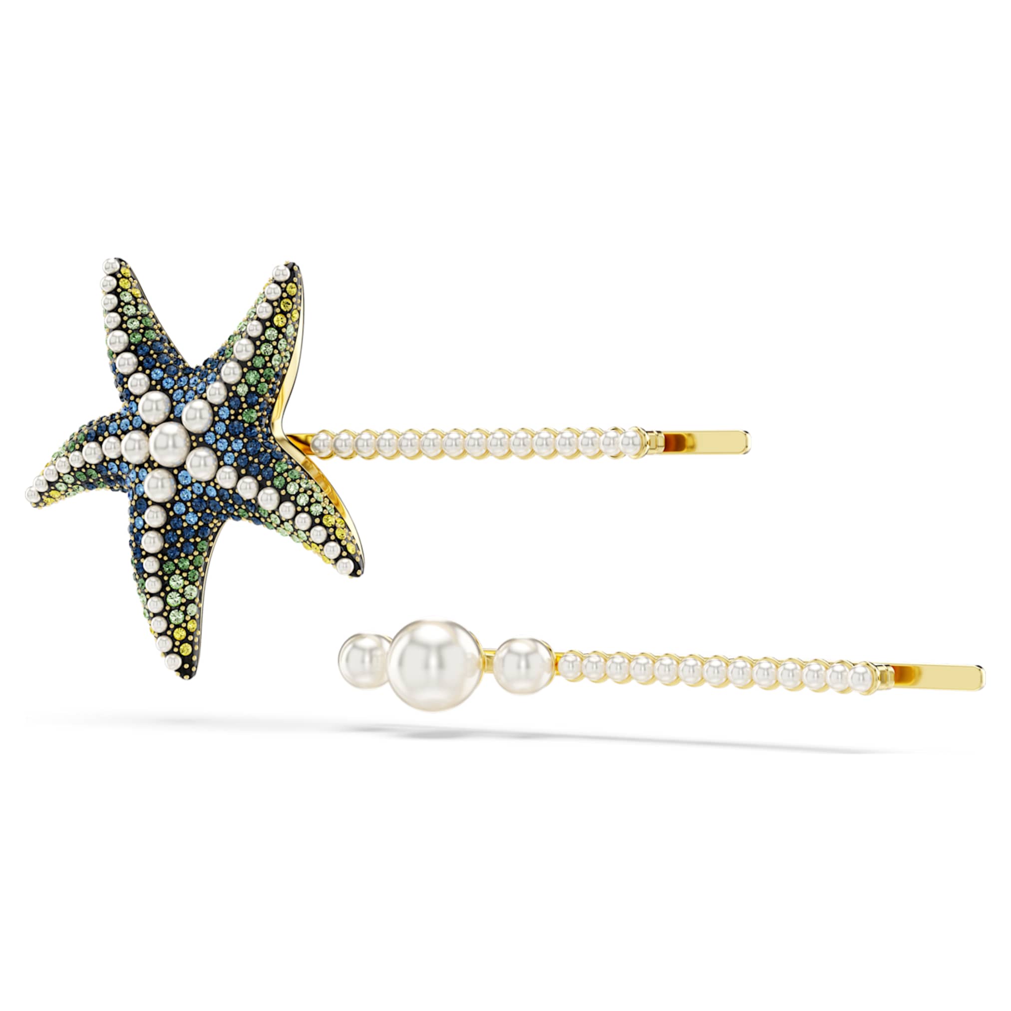 Swarovski Idyllia hair pin Set (2), Crystal pearls, Starfish, Multicolored, Gold-tone plated