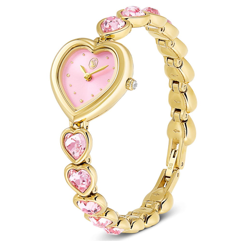 Swarovski Idyllia Heart watch Crystal bracelet, Pink, Gold-tone finish