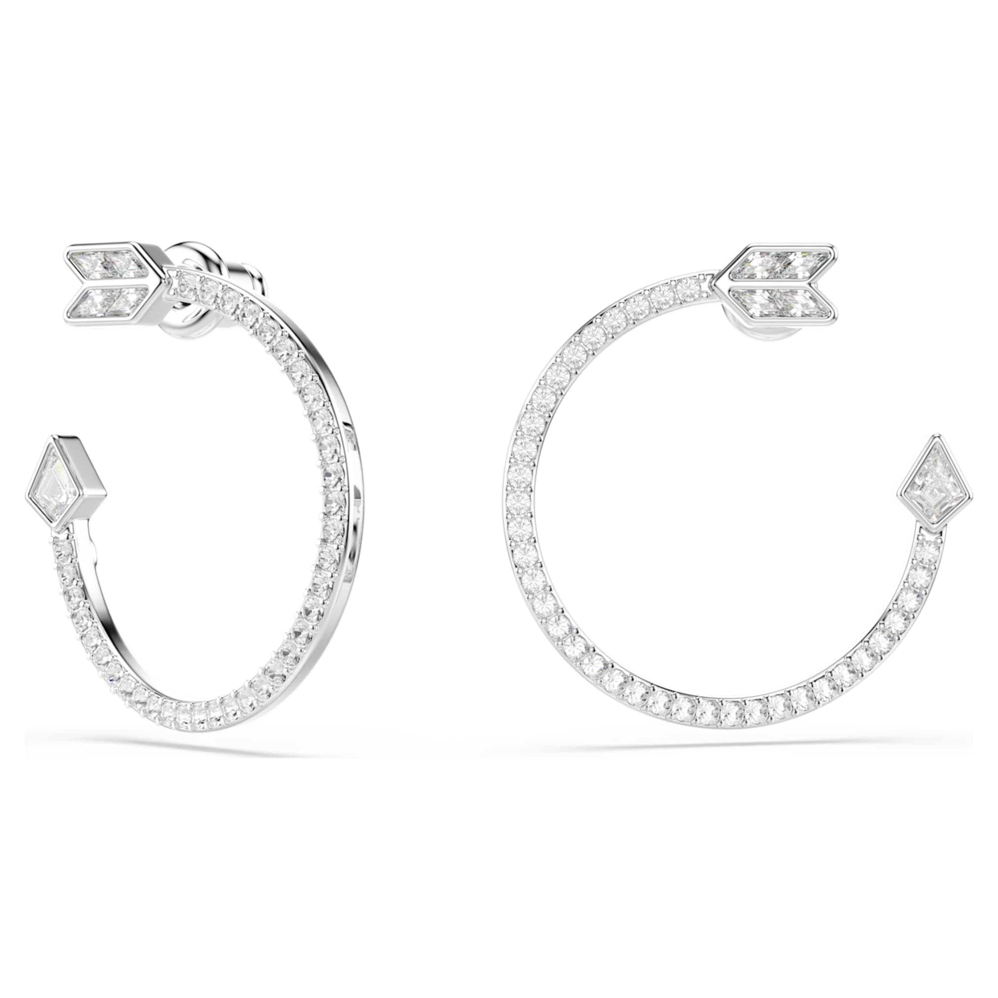 Swarovski Idyllia hoop earrings Mixed cuts, Arrow, White, Rhodium plated