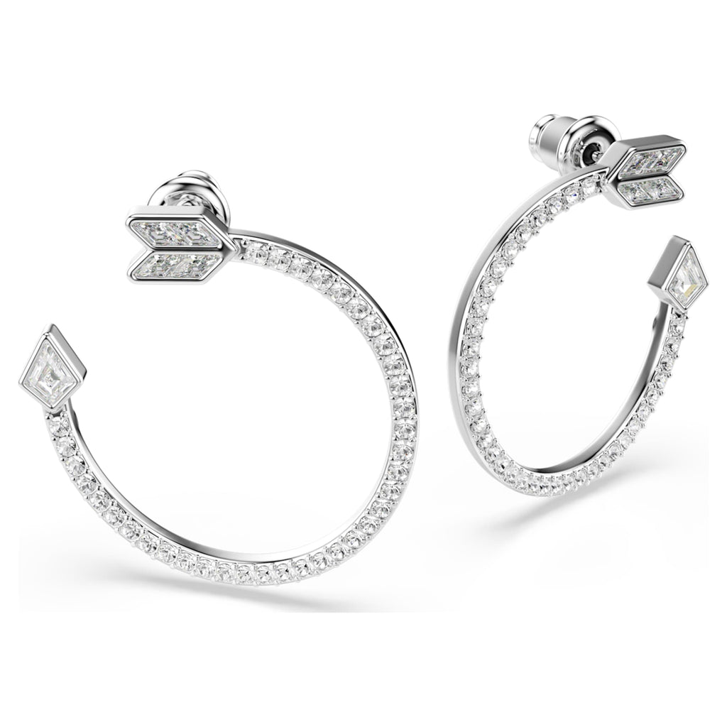 Swarovski Idyllia hoop earrings Mixed cuts, Arrow, White, Rhodium plated