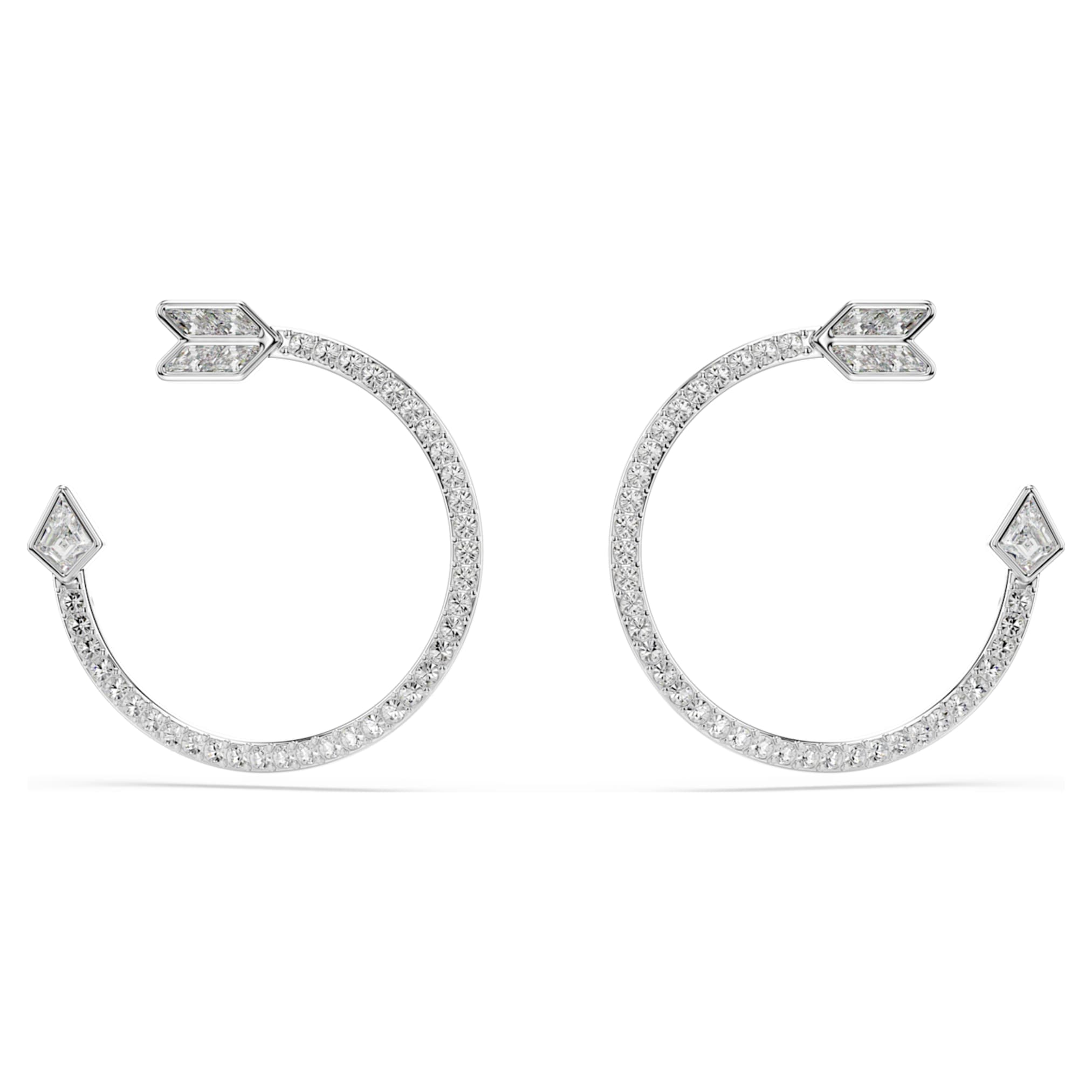 Swarovski Idyllia hoop earrings Mixed cuts, Arrow, White, Rhodium plated