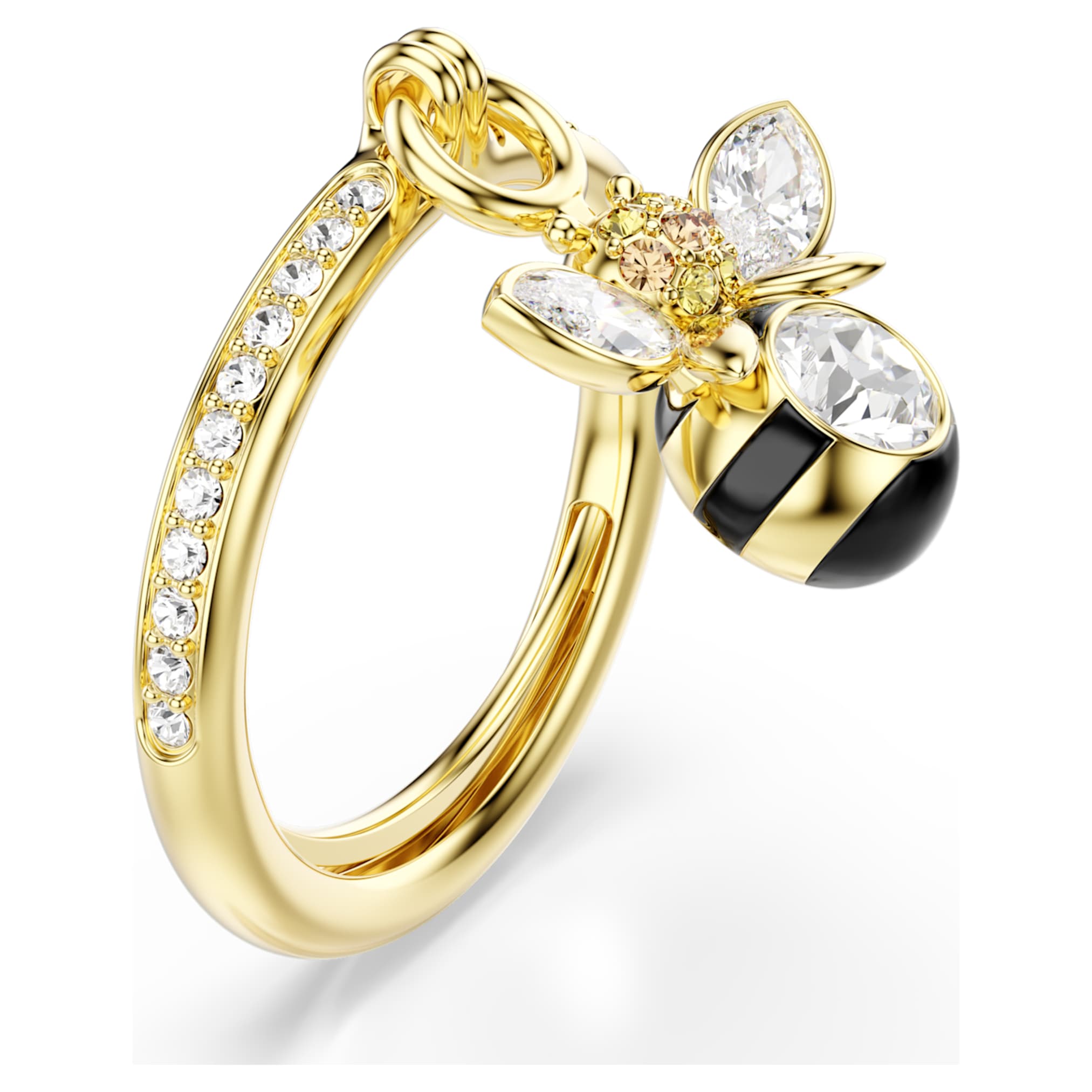 Swarovski Idyllia motif ring Mixed cuts, Bee, Multicolored, 18K gold finish