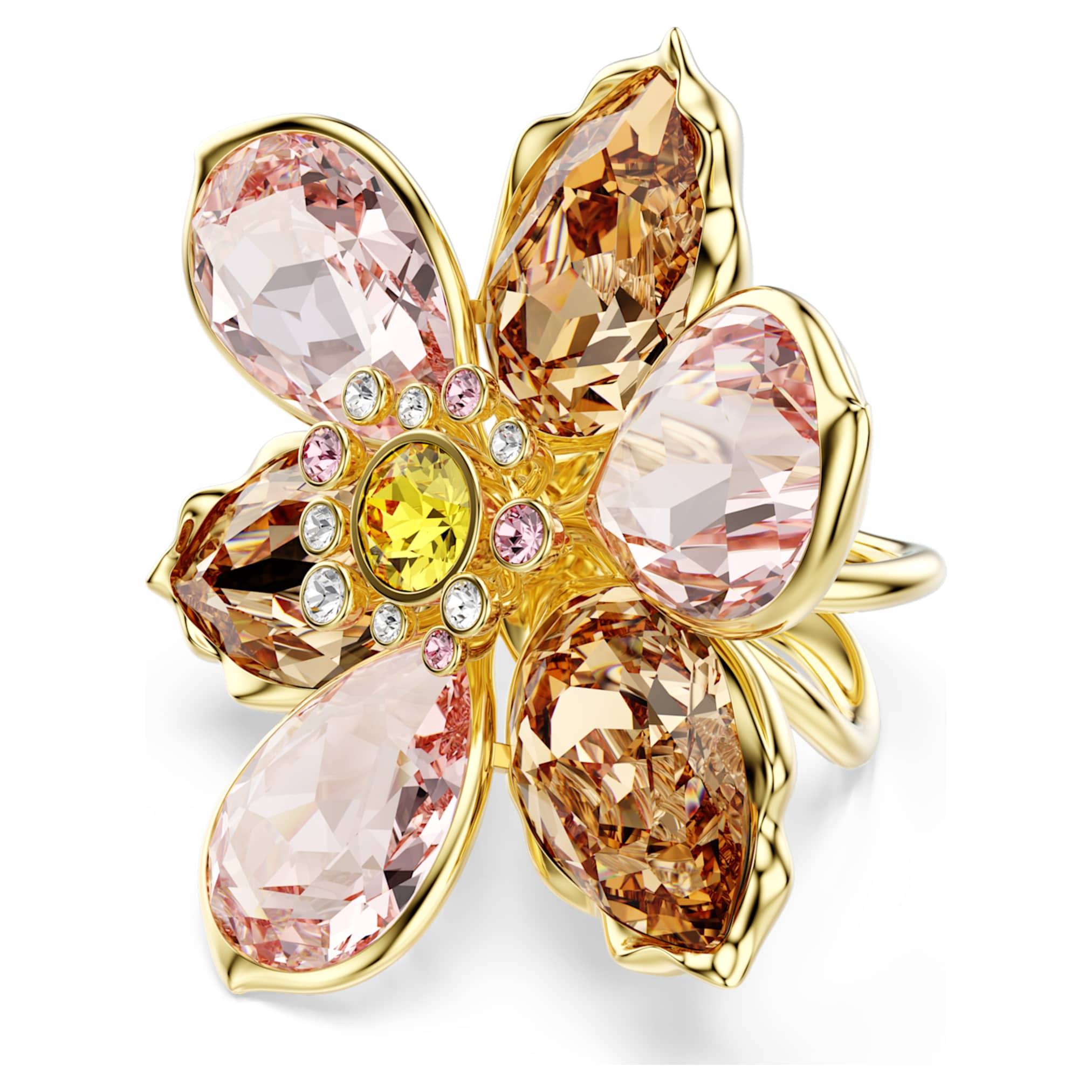 Swarovski Idyllia motif ring Mixed cuts, Flower, Multicolored, 18K gold finish