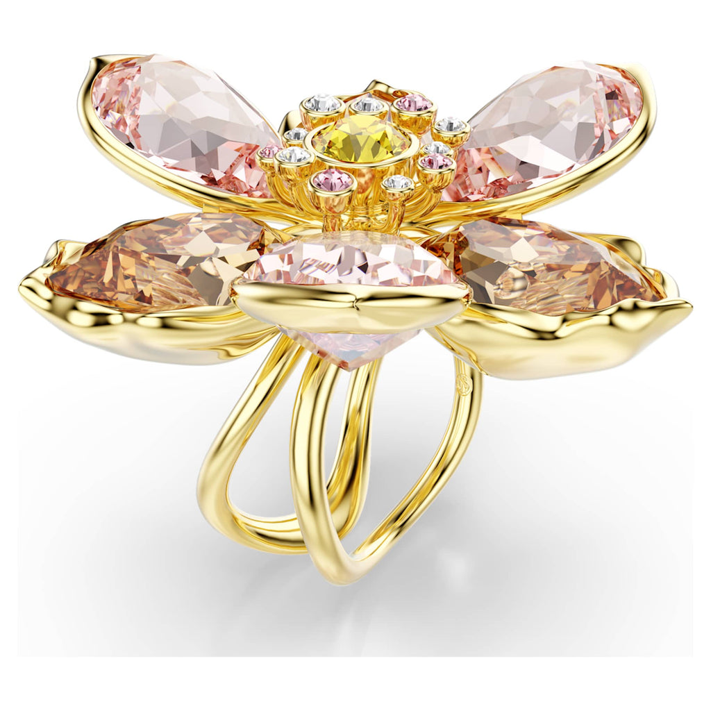 Swarovski Idyllia motif ring Mixed cuts, Flower, Multicolored, 18K gold finish