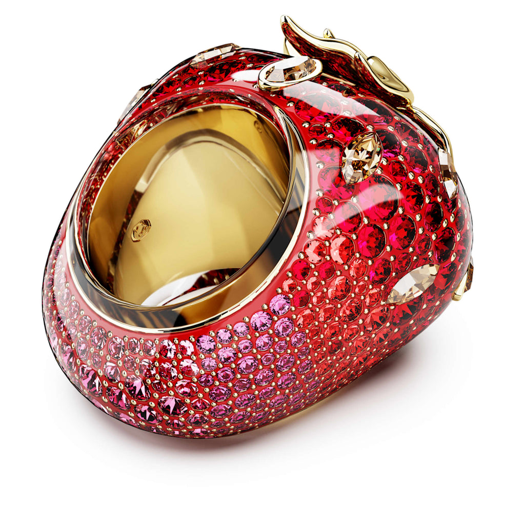 Swarovski Idyllia motif ring Mixed cuts, Strawberry, Red, 18K gold finish