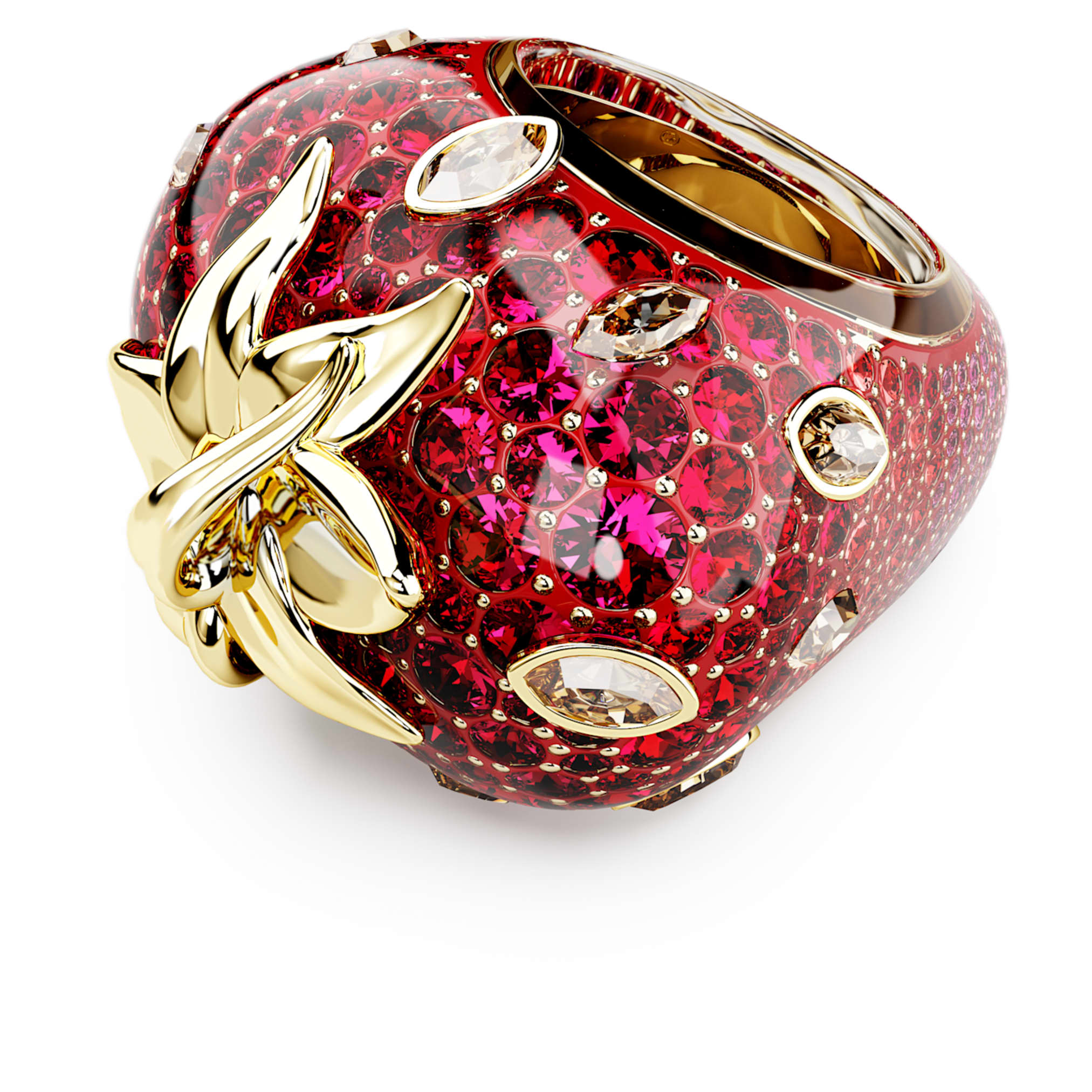 Swarovski Idyllia motif ring Mixed cuts, Strawberry, Red, 18K gold finish