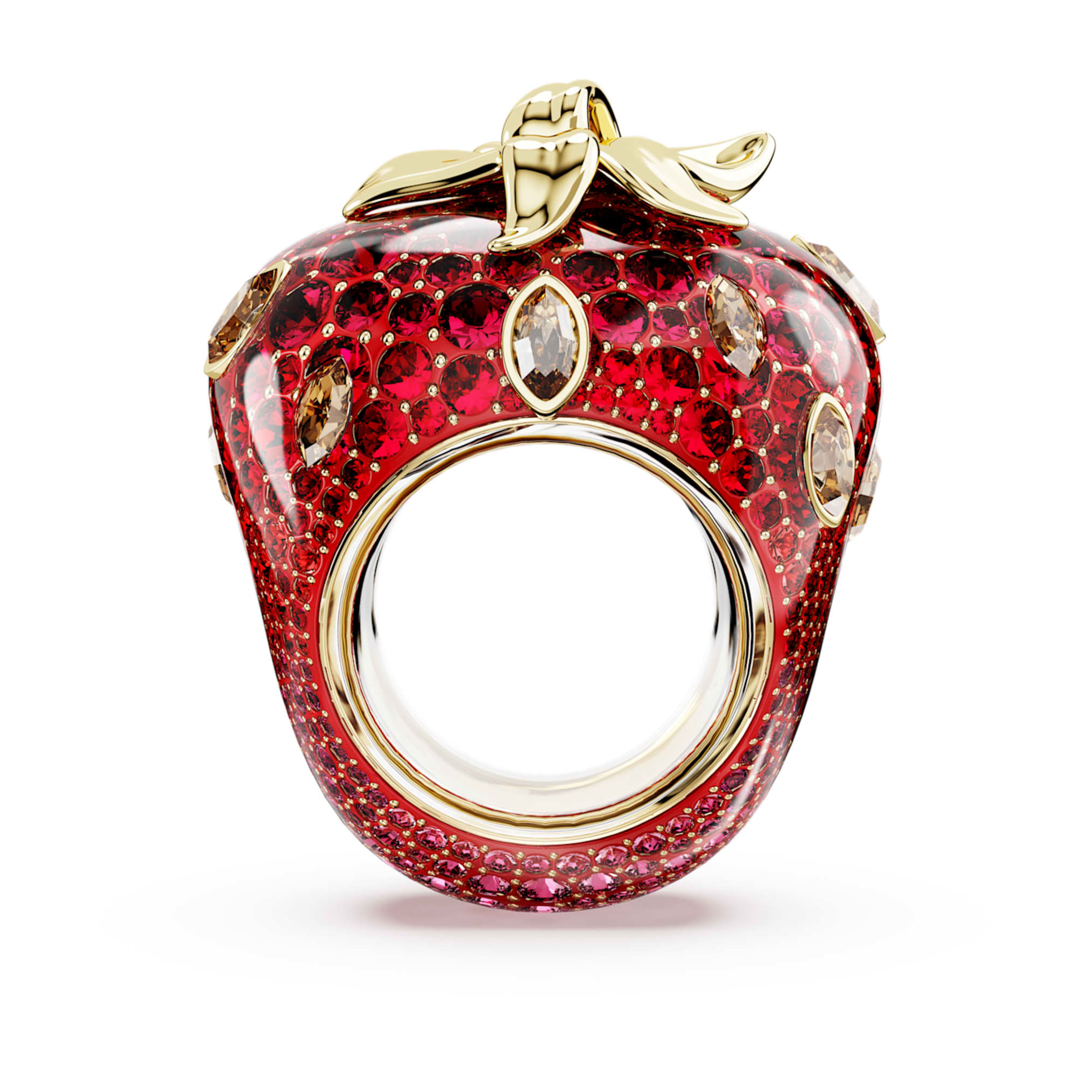 Swarovski Idyllia motif ring Mixed cuts, Strawberry, Red, 18K gold finish