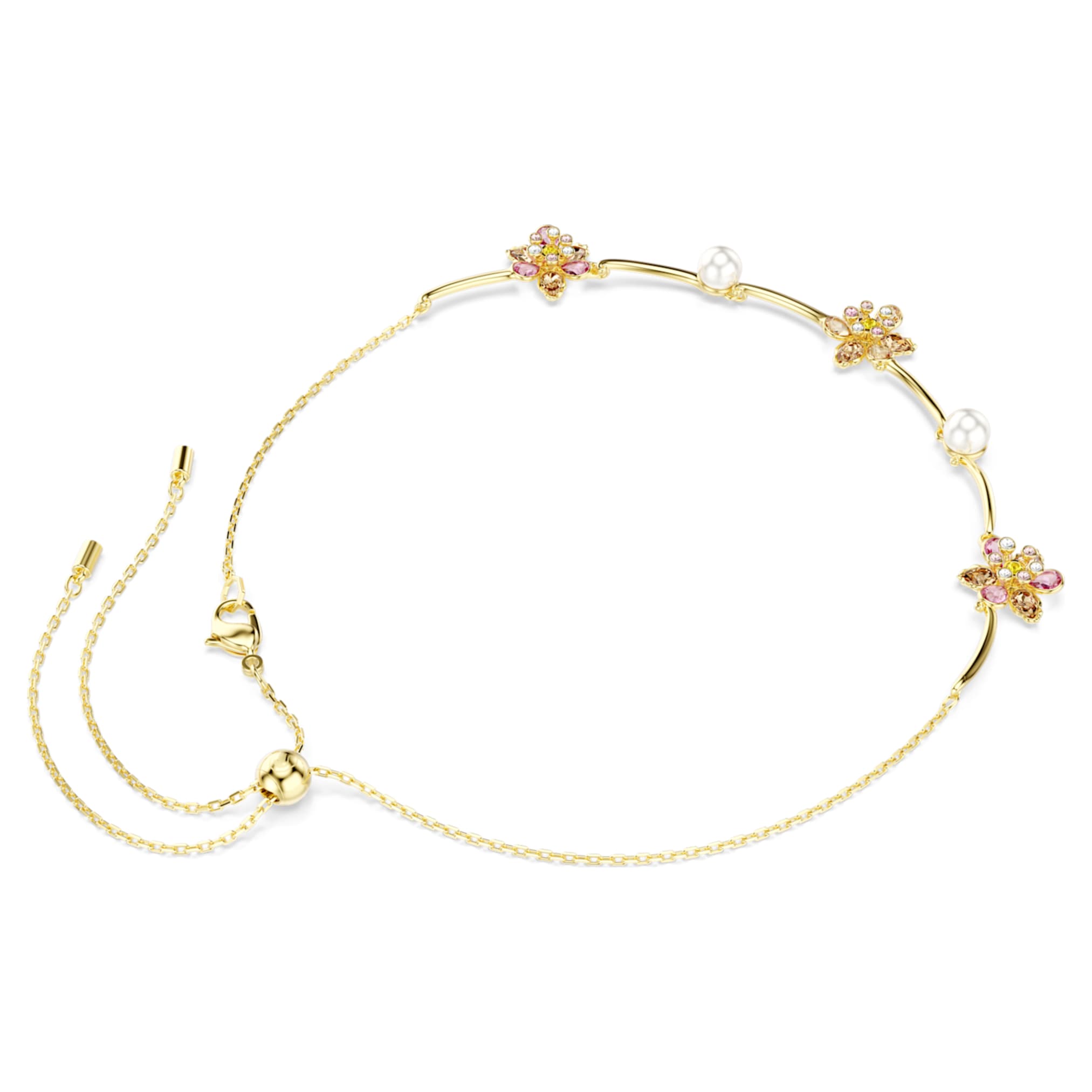 Swarovski Idyllia necklace Crystal pearl, Mixed cuts, Flower, Multicolored, 18K gold finish