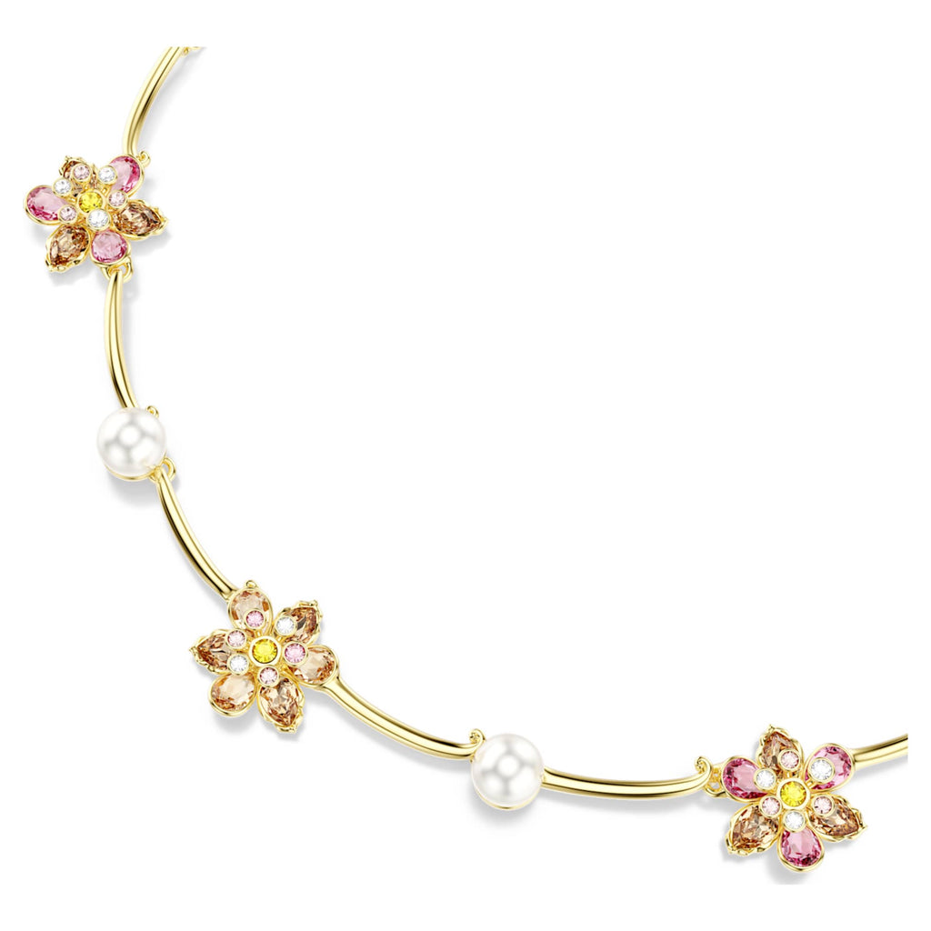 Swarovski Idyllia necklace Crystal pearl, Mixed cuts, Flower, Multicolored, 18K gold finish