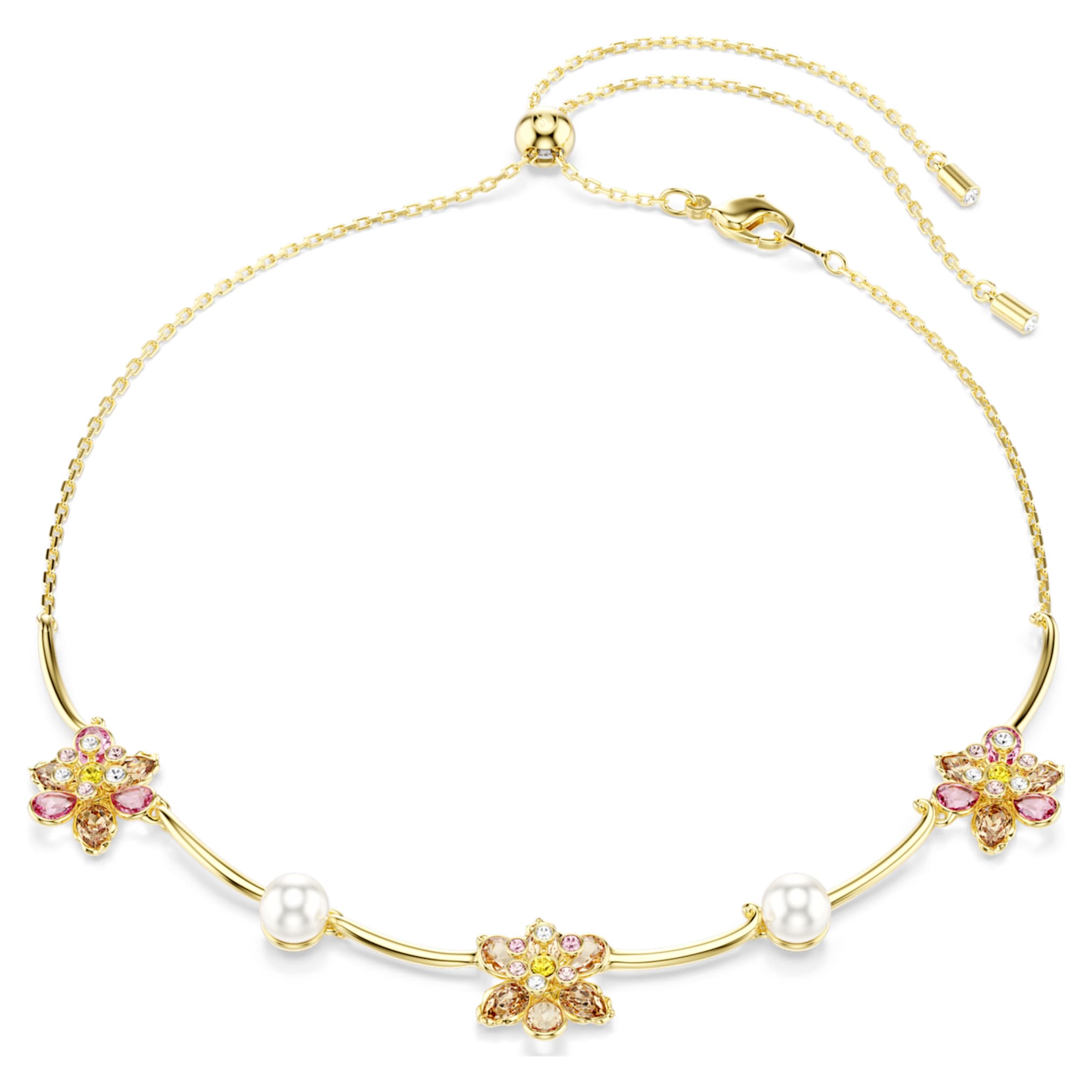 Swarovski Idyllia necklace Crystal pearl, Mixed cuts, Flower, Multicolored, 18K gold finish