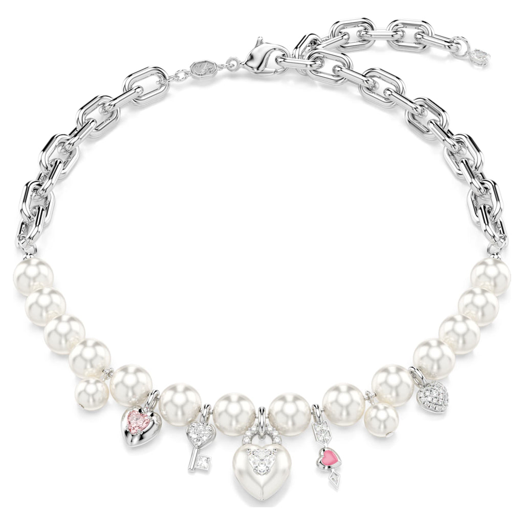 Swarovski Idyllia necklace Crystal pearl, Mixed cuts, White, Rhodium plated