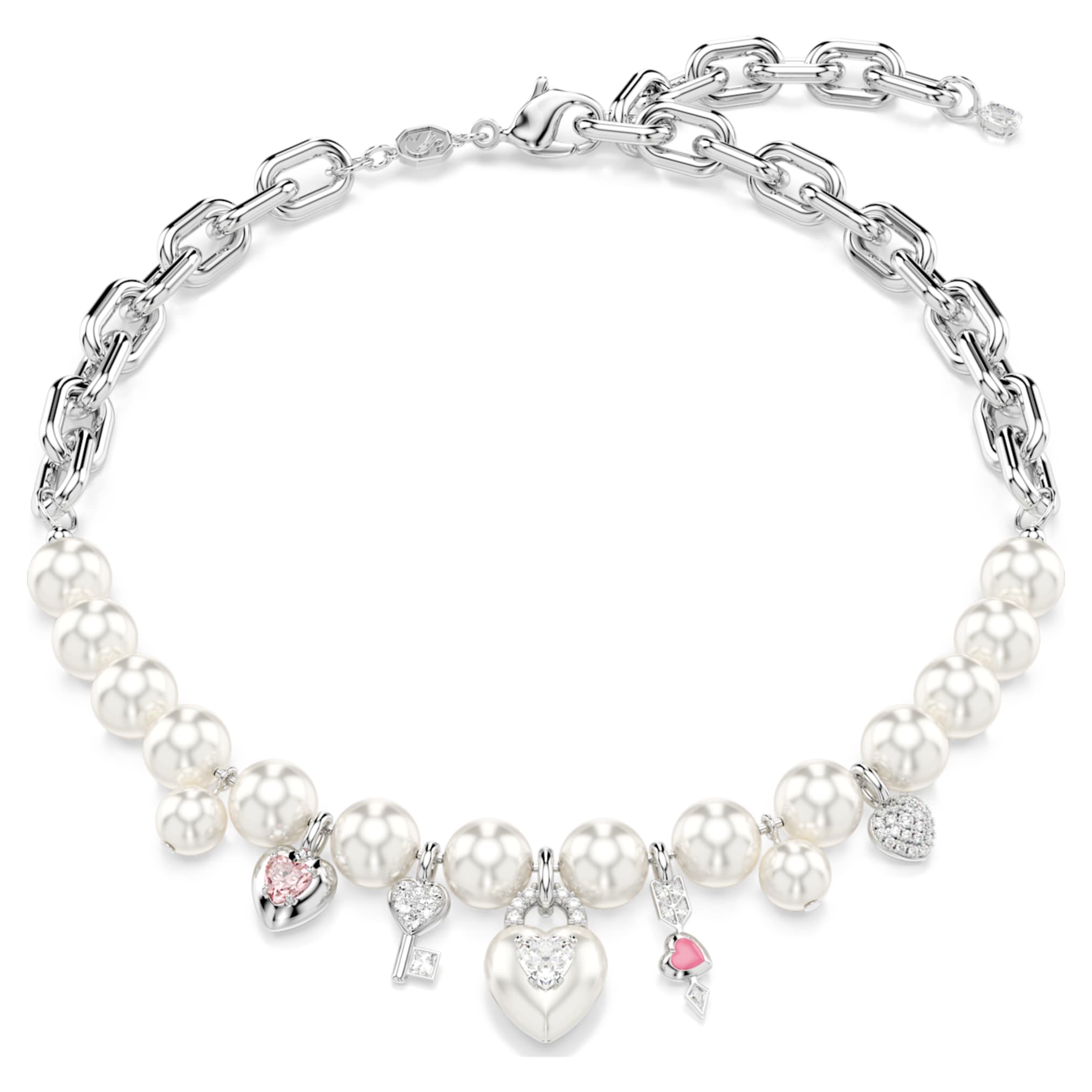 Swarovski Idyllia necklace Crystal pearl, Mixed cuts, White, Rhodium plated