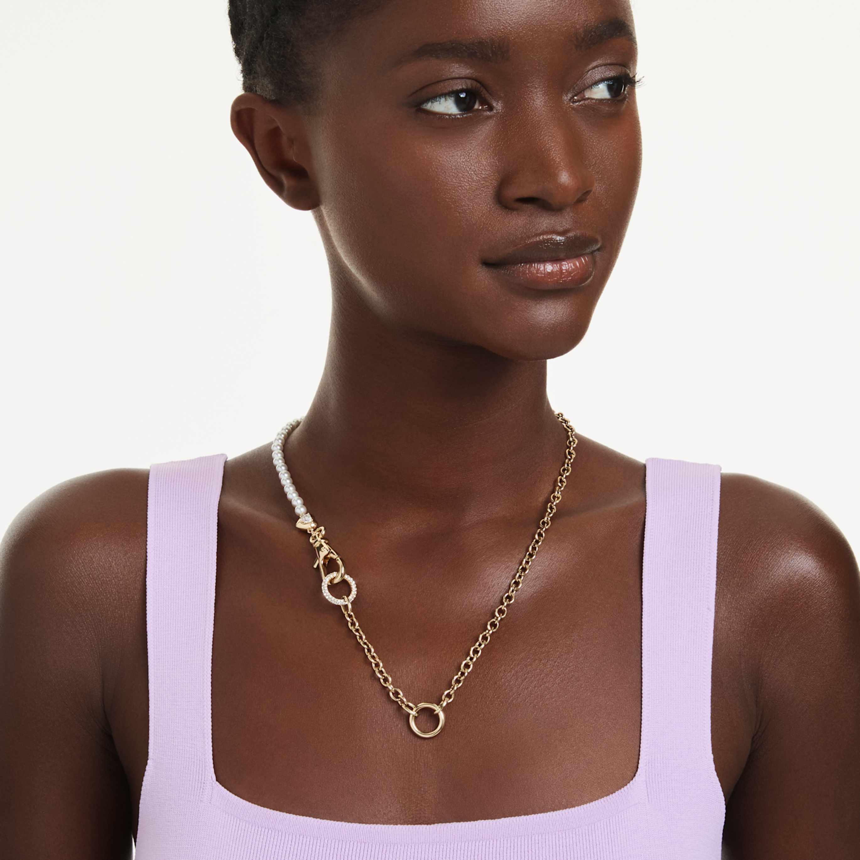 Swarovski Idyllia necklace Crystal pearl, White, 18K gold finish