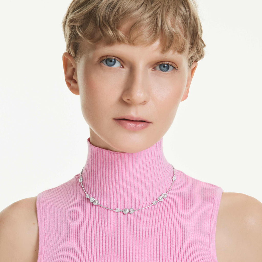 Swarovski Idyllia necklace Heart with arrow, White, Rhodium plated