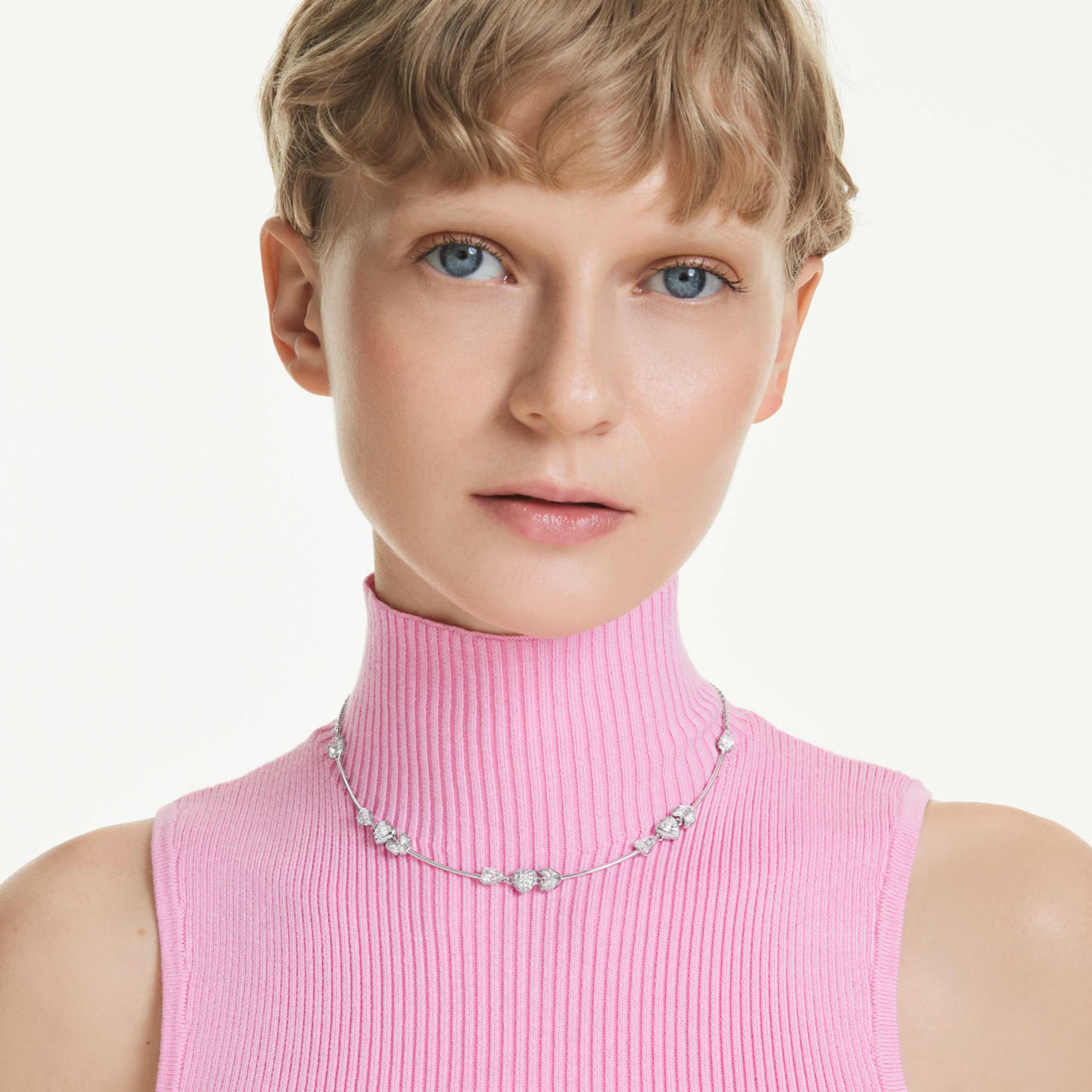 Swarovski Idyllia necklace Heart with arrow, White, Rhodium plated