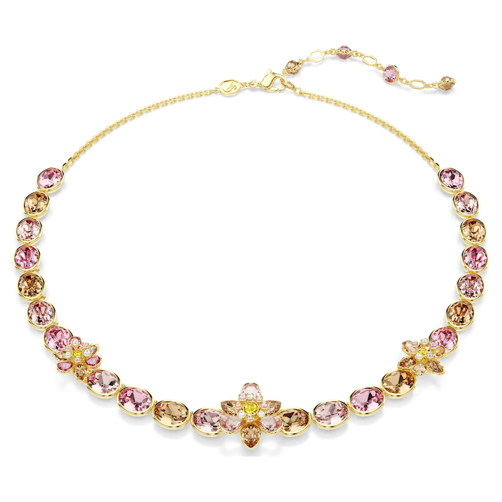 Swarovski Idyllia necklace Mixed cuts, Flower, Multicolored, 18K gold finish