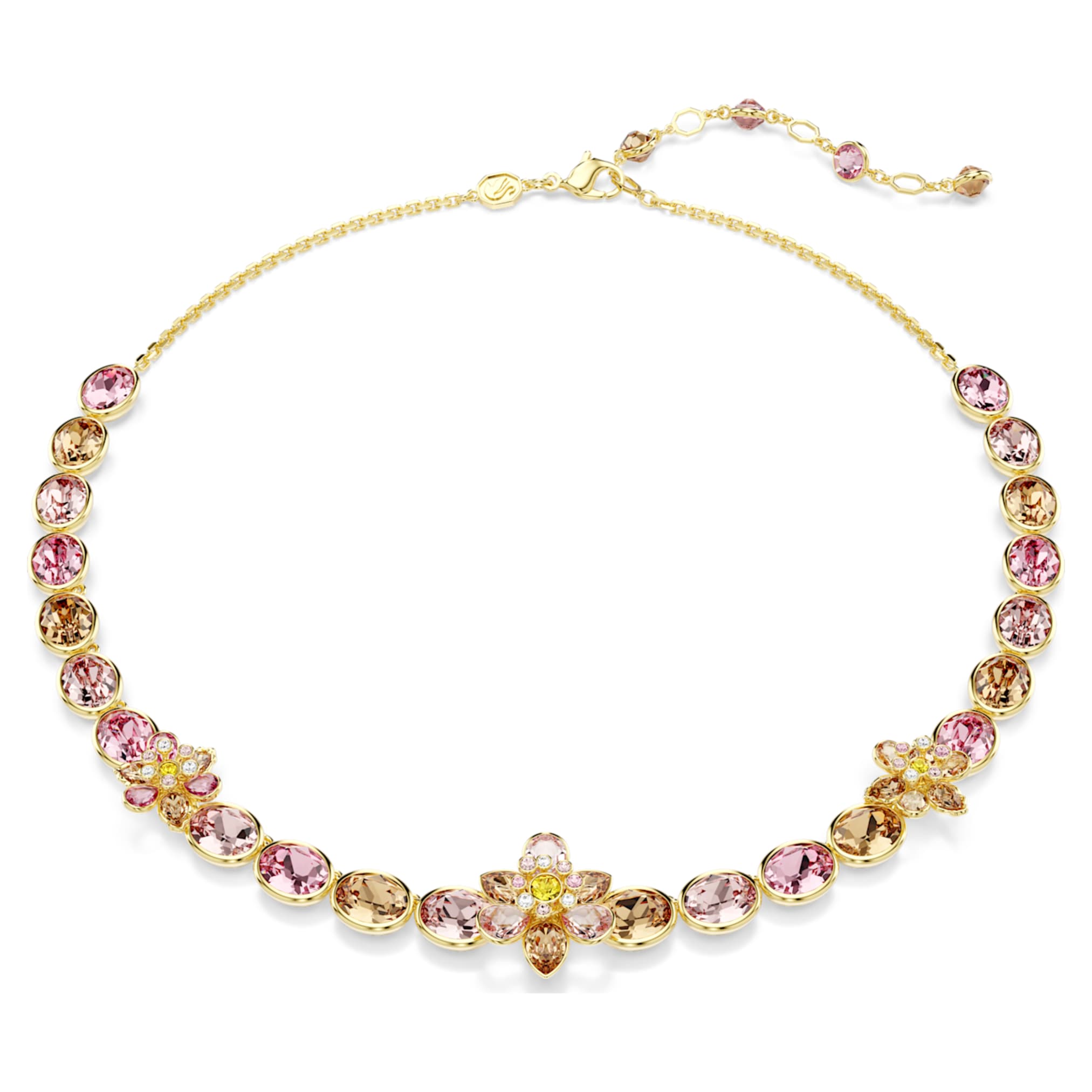 Swarovski Idyllia necklace Mixed cuts, Flower, Multicolored, 18K gold finish