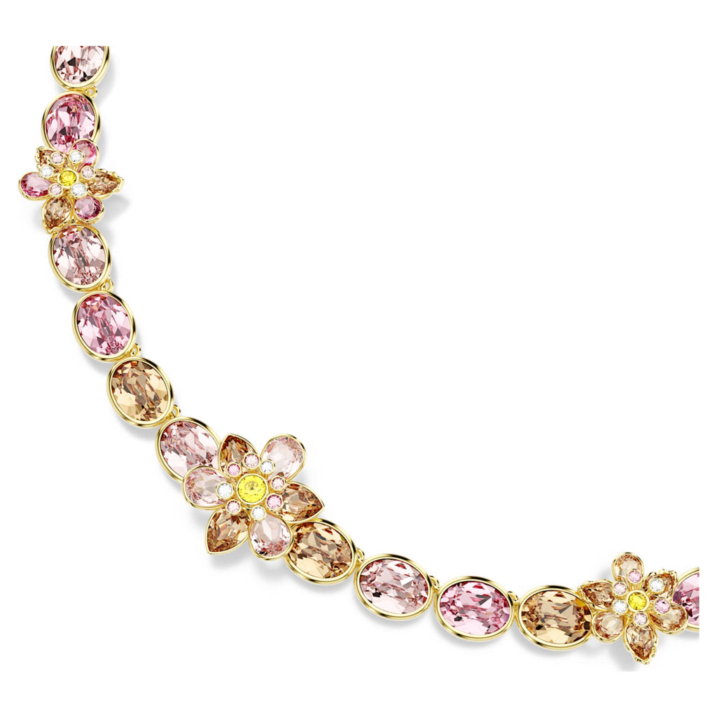 Swarovski Idyllia necklace Mixed cuts, Flower, Multicolored, 18K gold finish