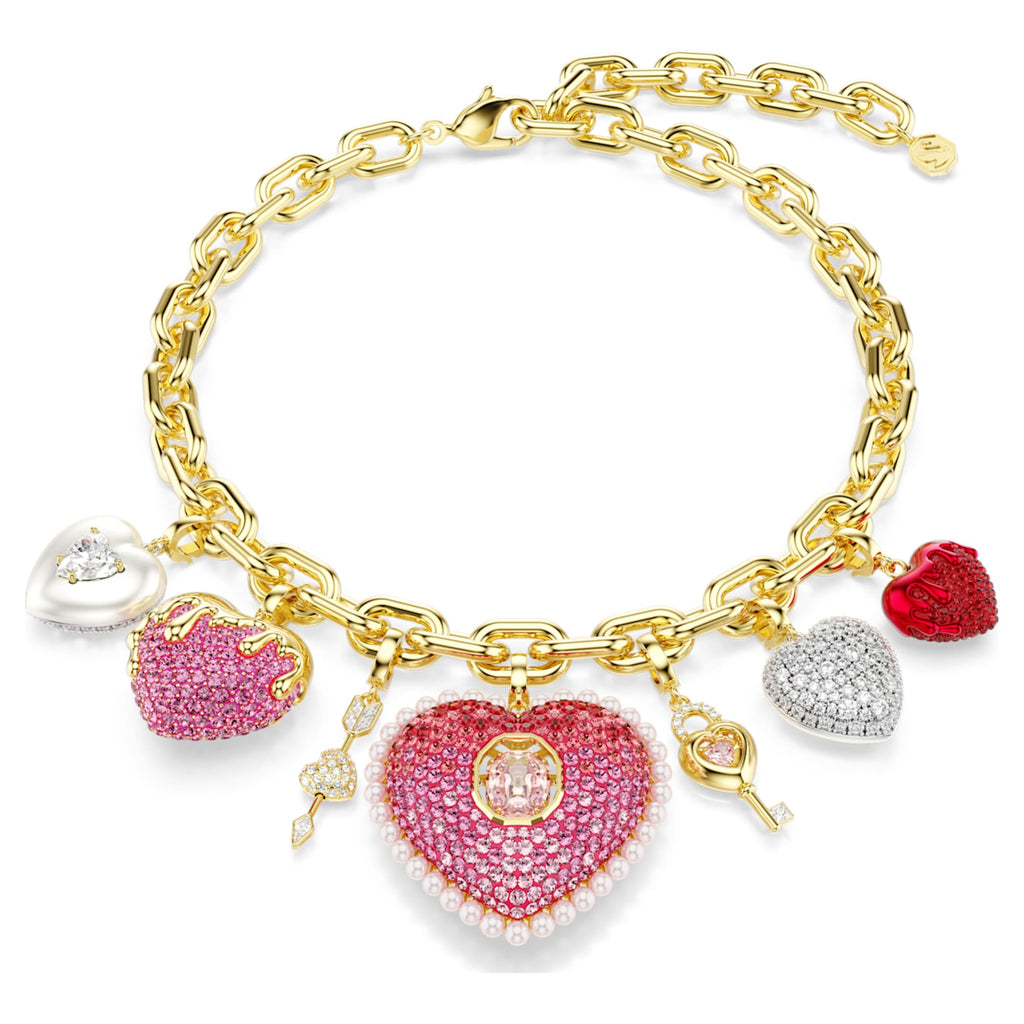 Swarovski Idyllia necklace Mixed cuts, Heart, Key, Multicolored, 18K gold finish