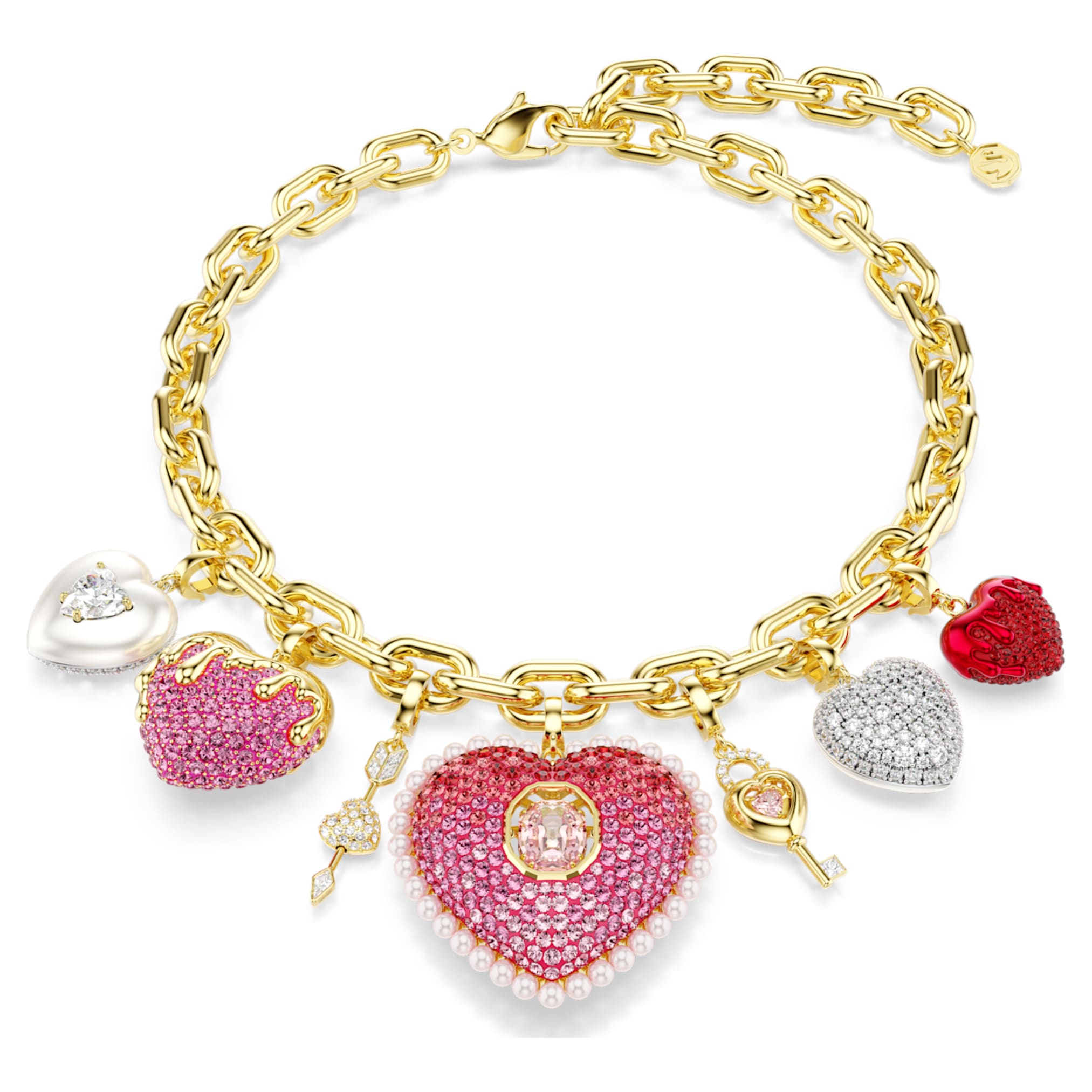 Swarovski Idyllia necklace Mixed cuts, Heart, Key, Multicolored, 18K gold finish