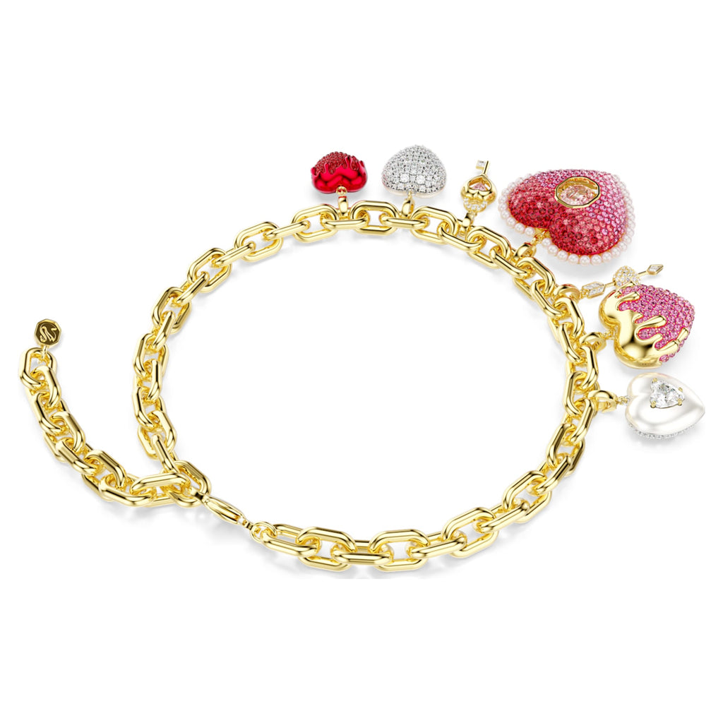Swarovski Idyllia necklace Mixed cuts, Heart, Key, Multicolored, 18K gold finish