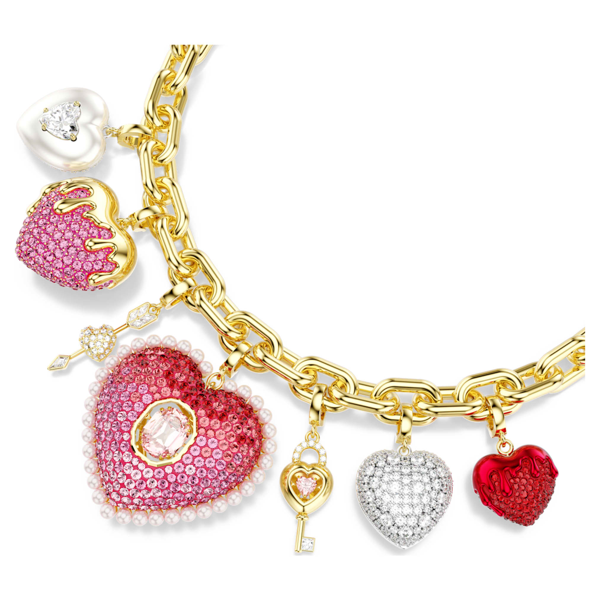 Swarovski Idyllia necklace Mixed cuts, Heart, Key, Multicolored, 18K gold finish