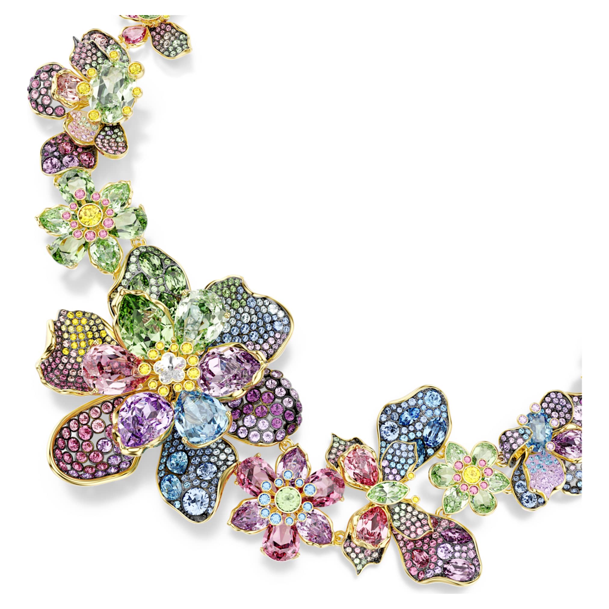 Swarovski Idyllia necklace Mixed cuts, Pavé, Flower, Multicolored, 18K gold finish