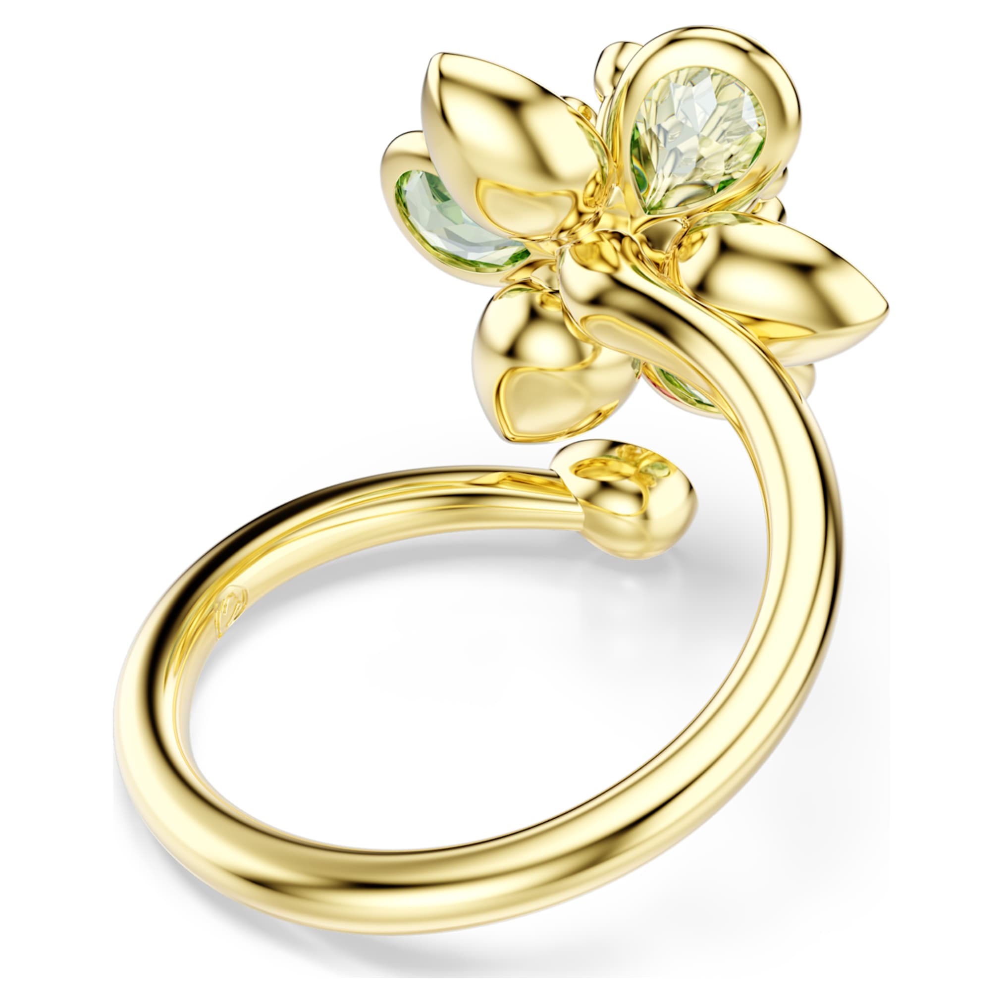 Swarovski Idyllia open ring Mixed cuts, Flower, Green, 18K gold finish