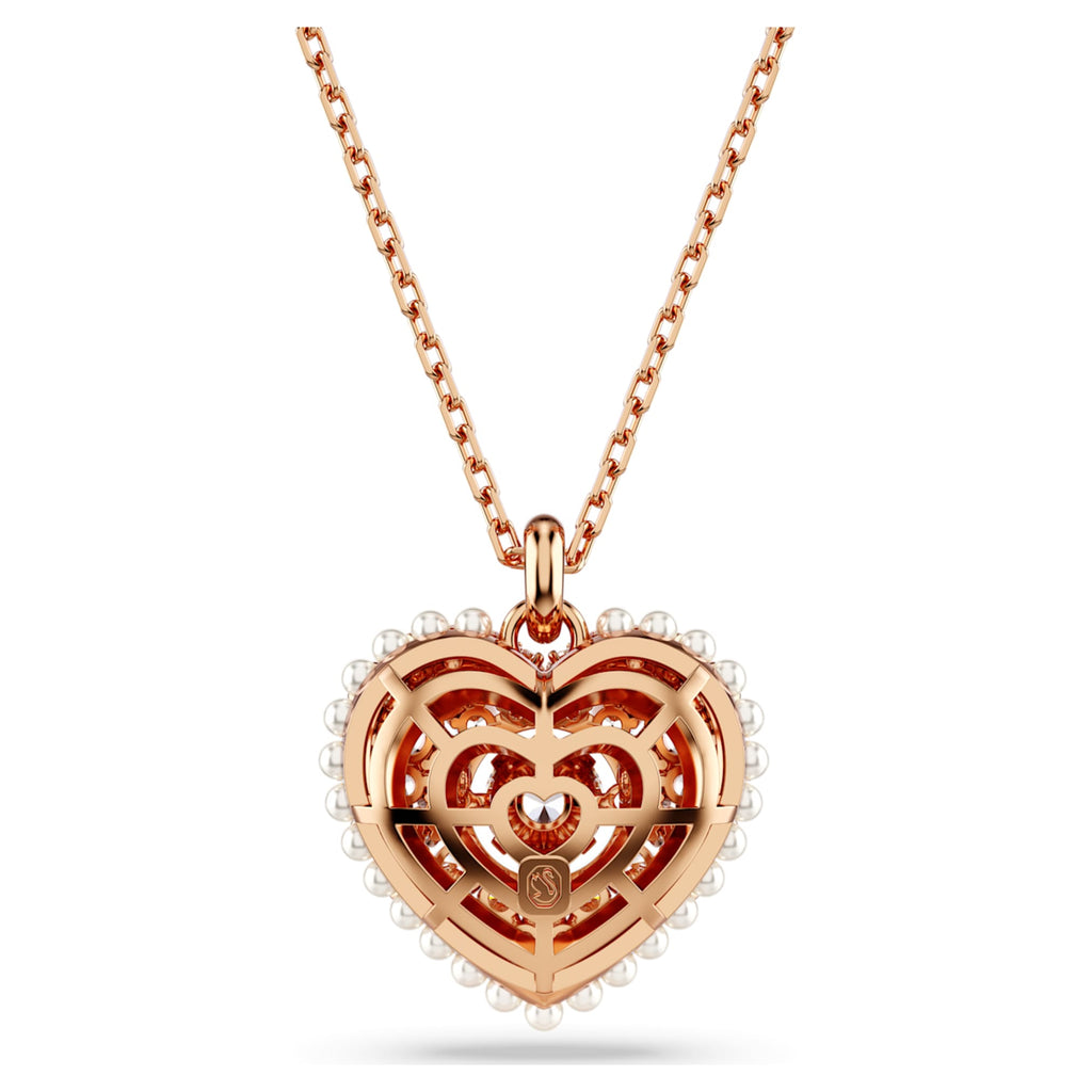 Swarovski Idyllia pendant Crystal pearl, Heart, White, 18K rose gold finish