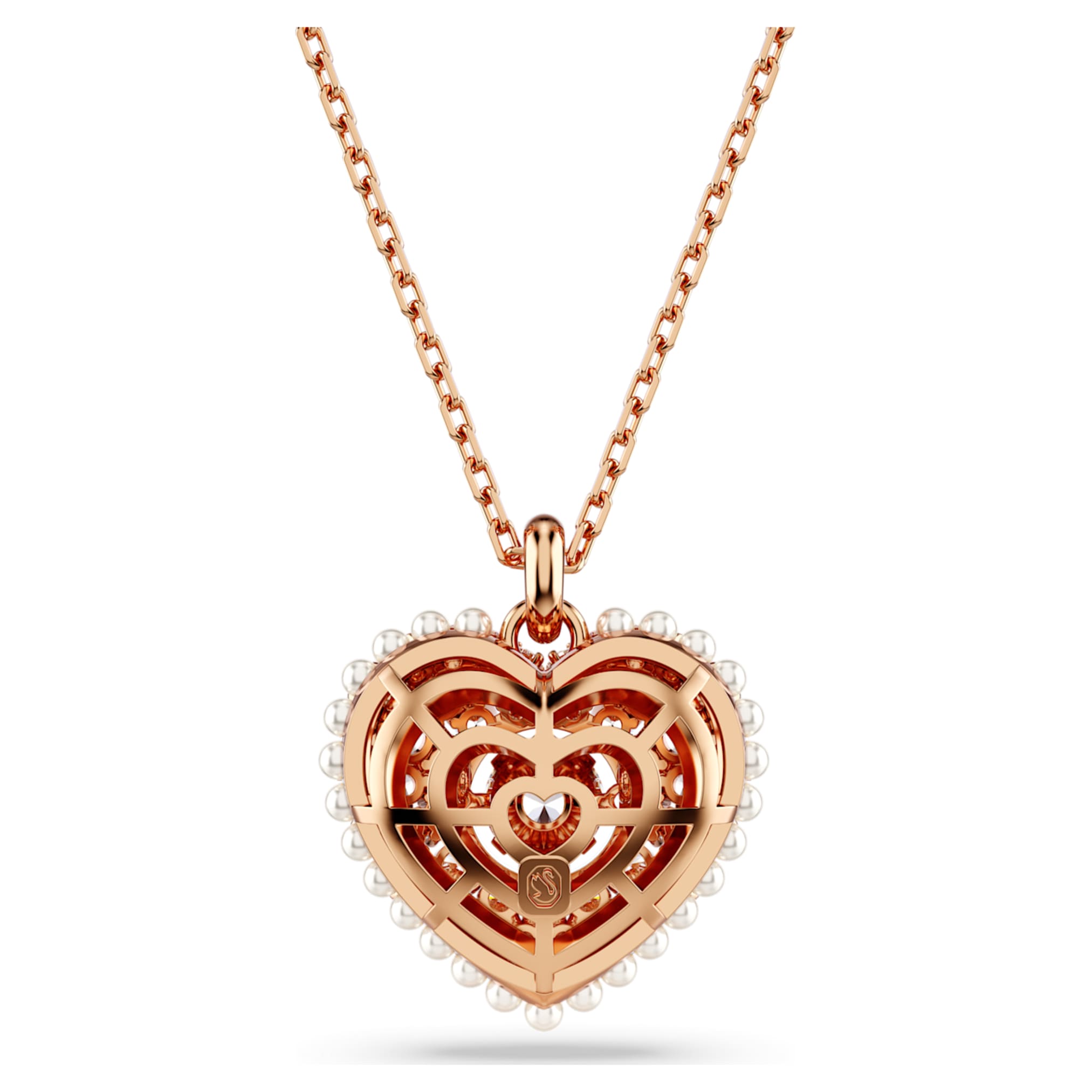 Swarovski Idyllia pendant Crystal pearl, Heart, White, 18K rose gold finish
