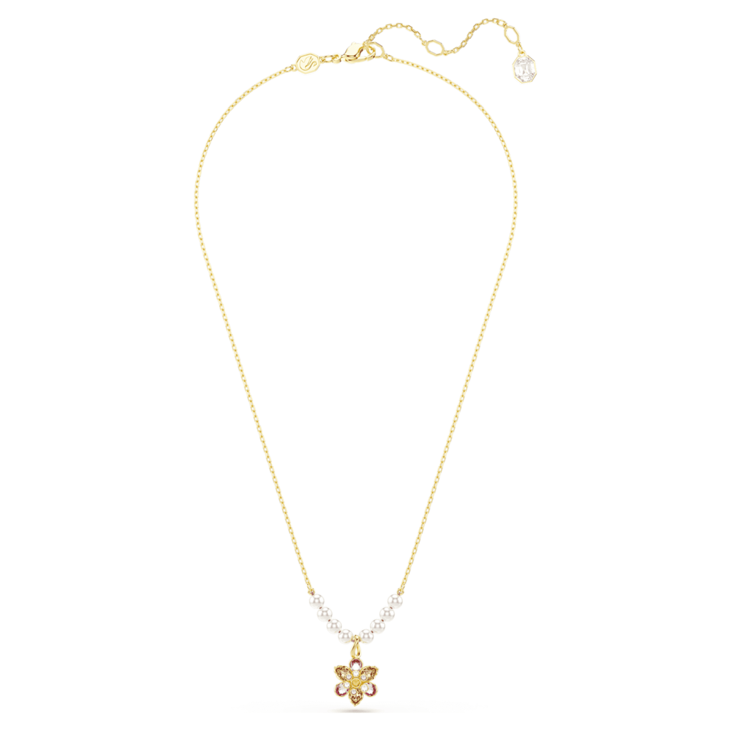 Swarovski Idyllia pendant Crystal pearl, Mixed cuts, Flower, Multicolored, 18K gold finish