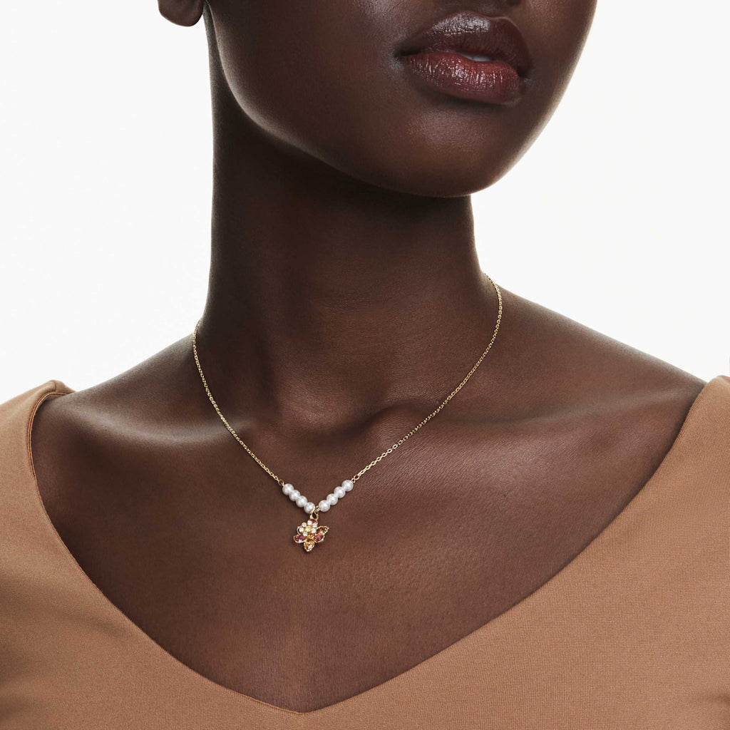 Swarovski Idyllia pendant Crystal pearl, Mixed cuts, Flower, Multicolored, 18K gold finish