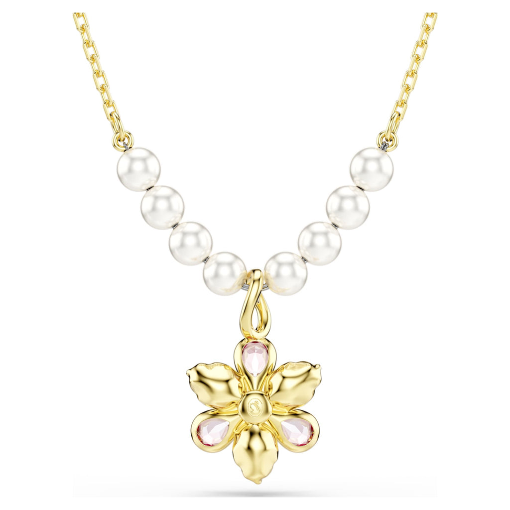 Swarovski Idyllia pendant Crystal pearl, Mixed cuts, Flower, Multicolored, 18K gold finish