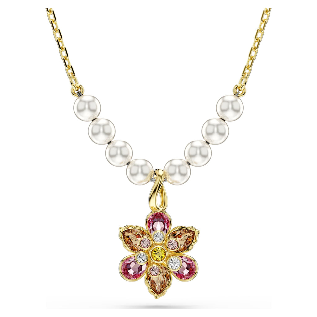 Swarovski Idyllia pendant Crystal pearl, Mixed cuts, Flower, Multicolored, 18K gold finish