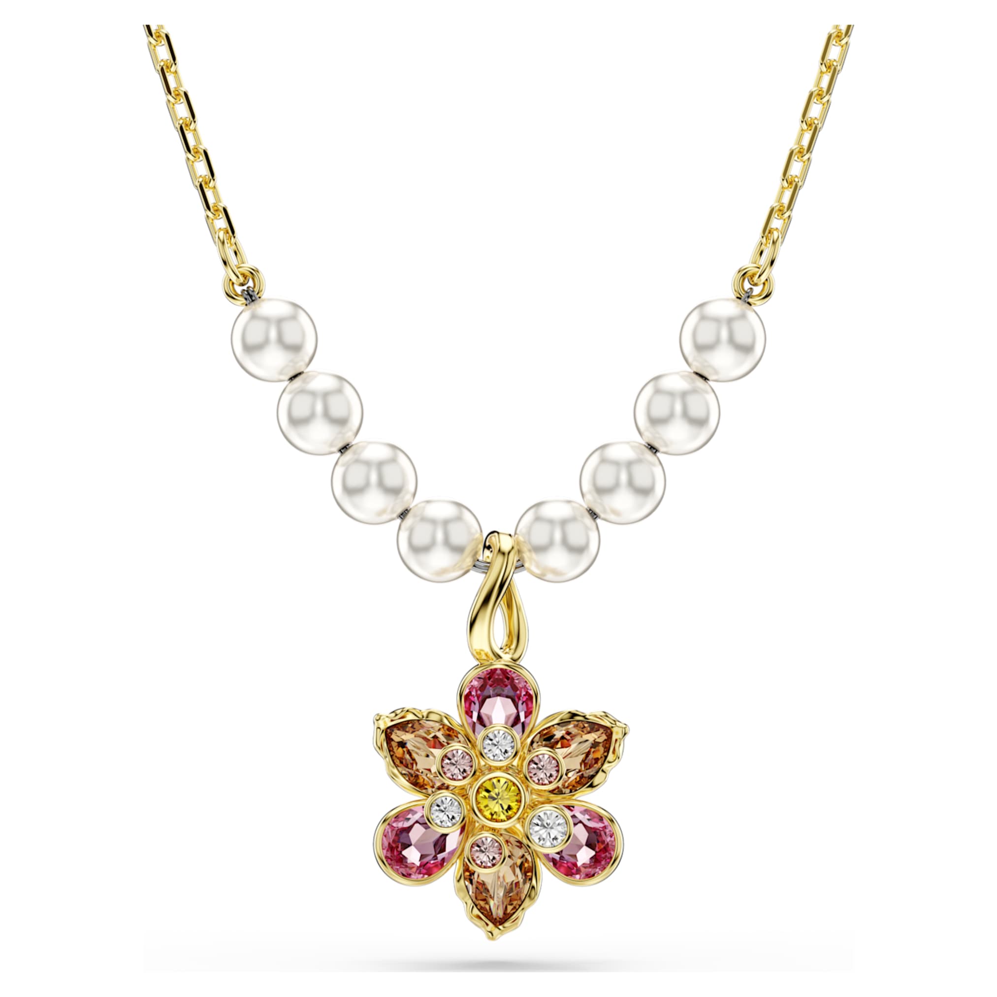 Swarovski Idyllia pendant Crystal pearl, Mixed cuts, Flower, Multicolored, 18K gold finish