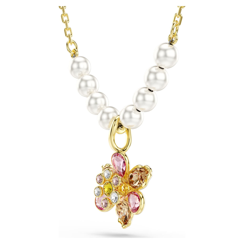 Swarovski Idyllia pendant Crystal pearl, Mixed cuts, Flower, Multicolored, 18K gold finish