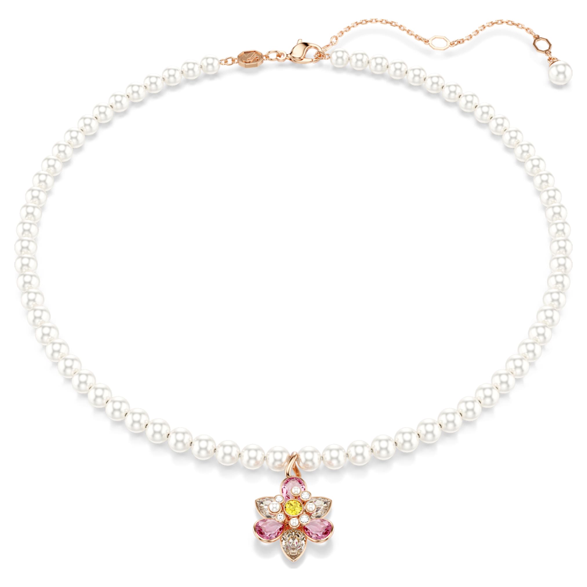 Swarovski Idyllia pendant Crystal pearl, Mixed cuts, Flower, Multicolored, 18K rose gold finish