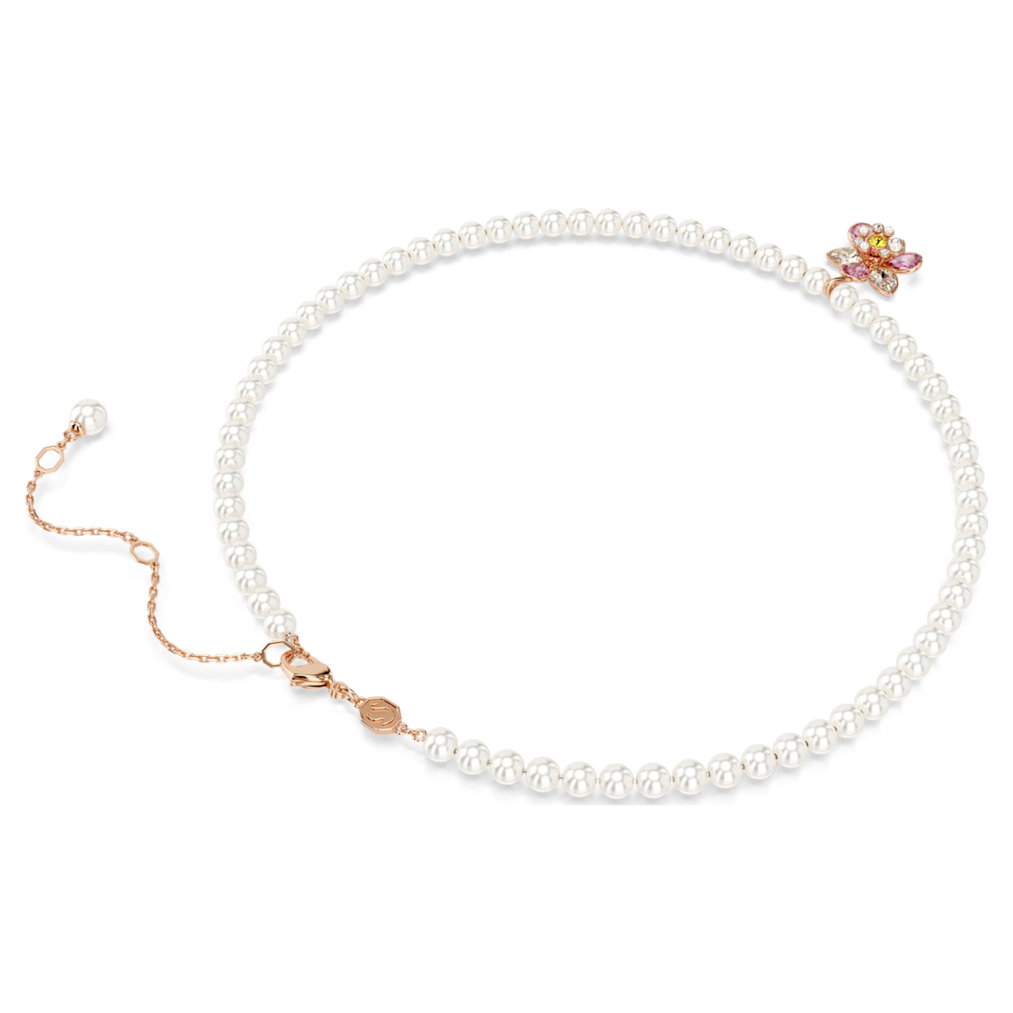 Swarovski Idyllia pendant Crystal pearl, Mixed cuts, Flower, Multicolored, 18K rose gold finish