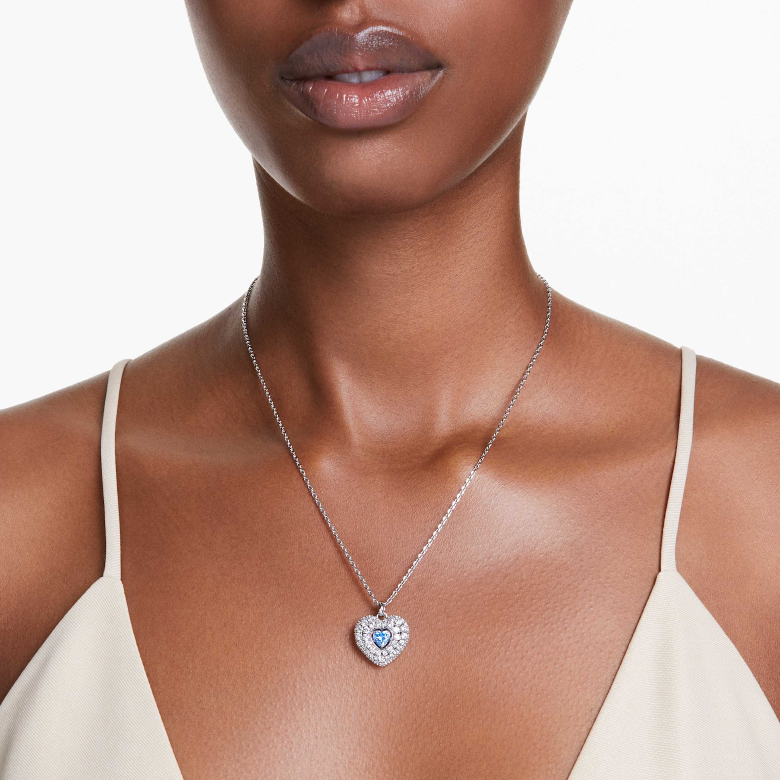 Swarovski Idyllia pendant Heart, Blue, Rhodium plated
