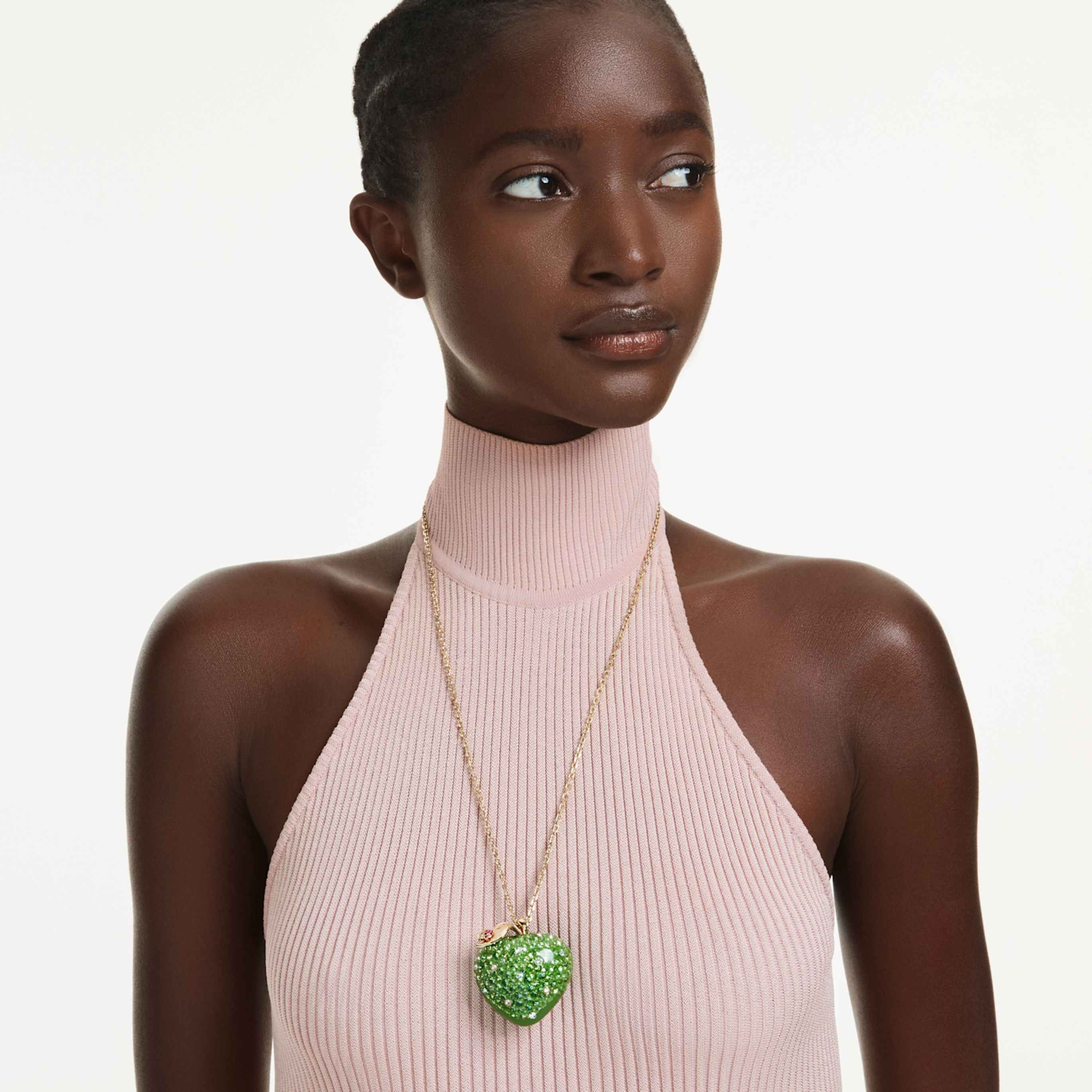 Swarovski Idyllia pendant Mixed cuts, Apple, Green, 18K gold finish