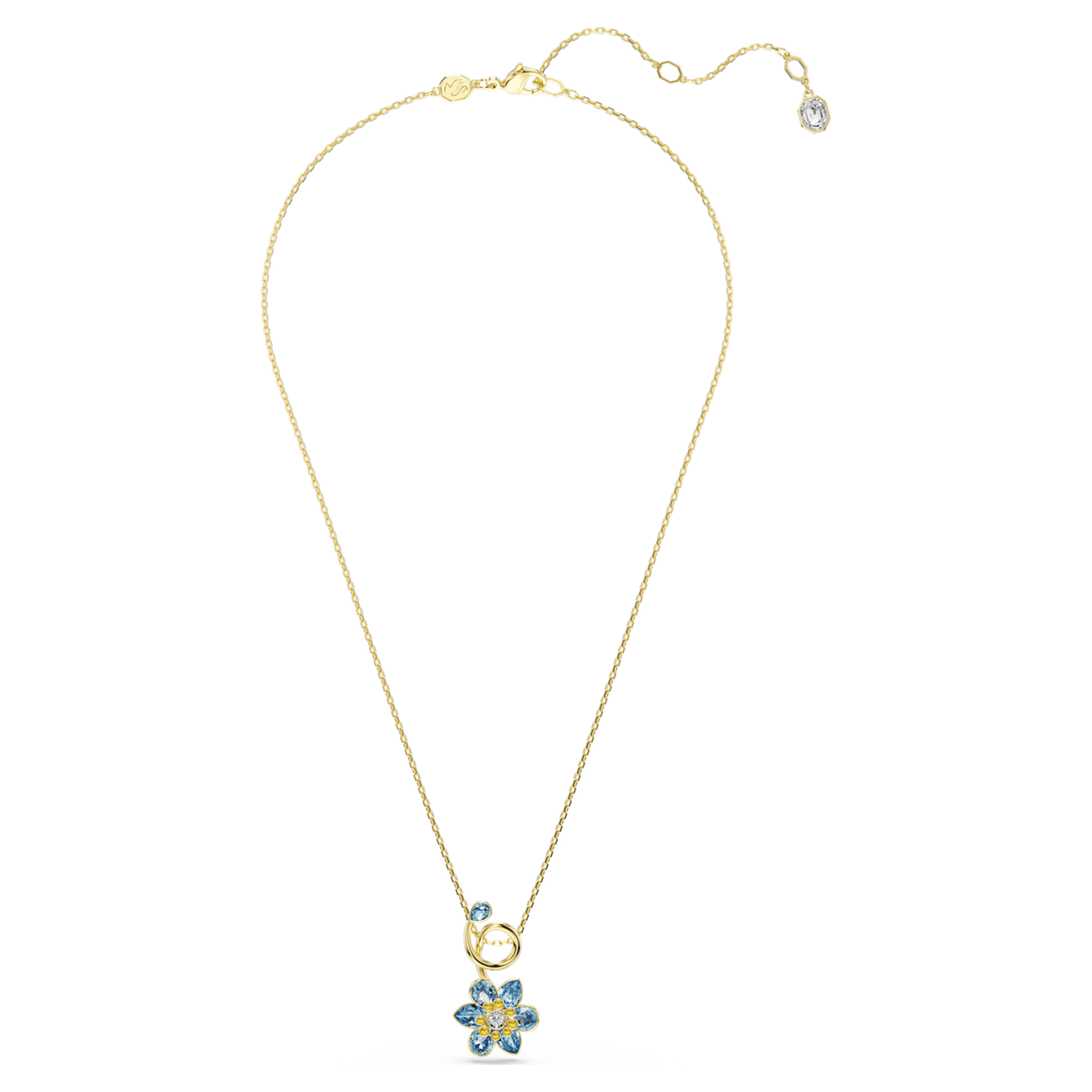 Swarovski Idyllia pendant Mixed cuts, Flower, Blue, 18K gold finish