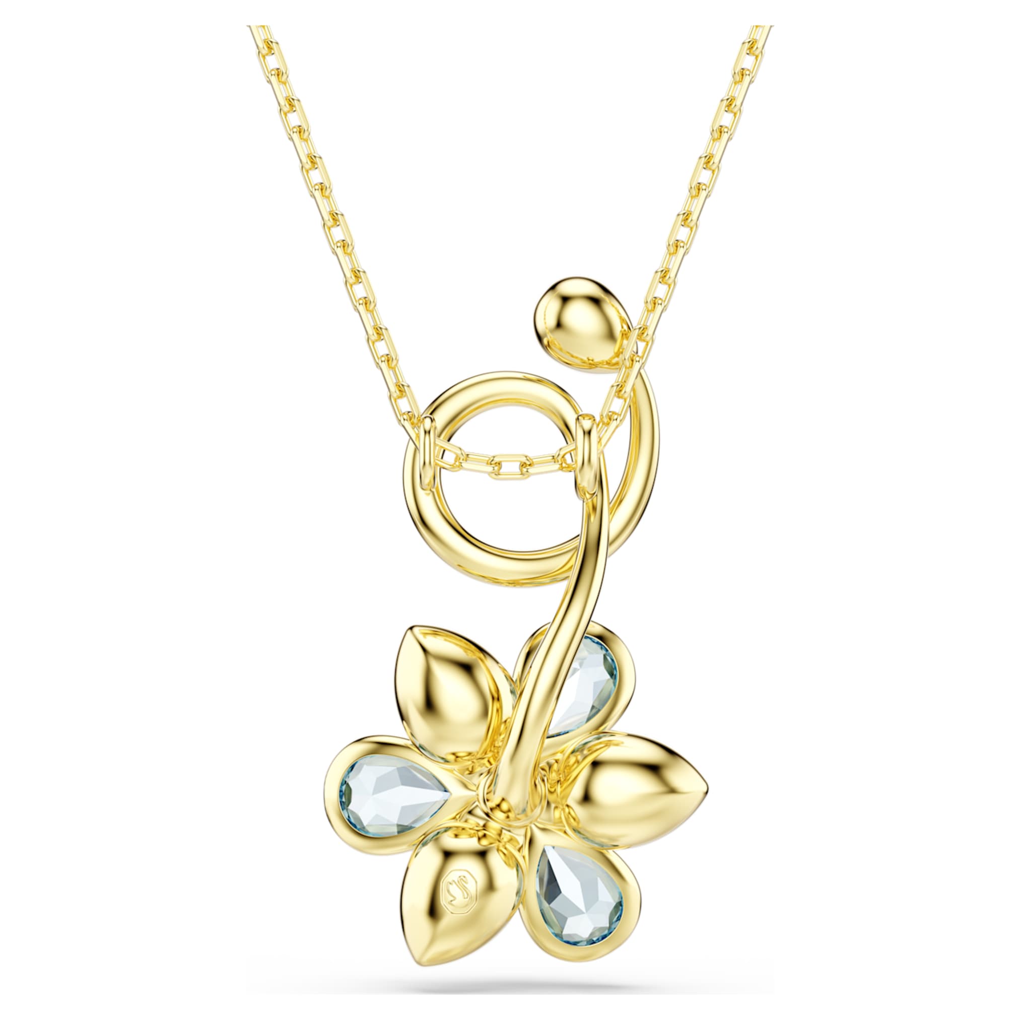 Swarovski Idyllia pendant Mixed cuts, Flower, Blue, 18K gold finish