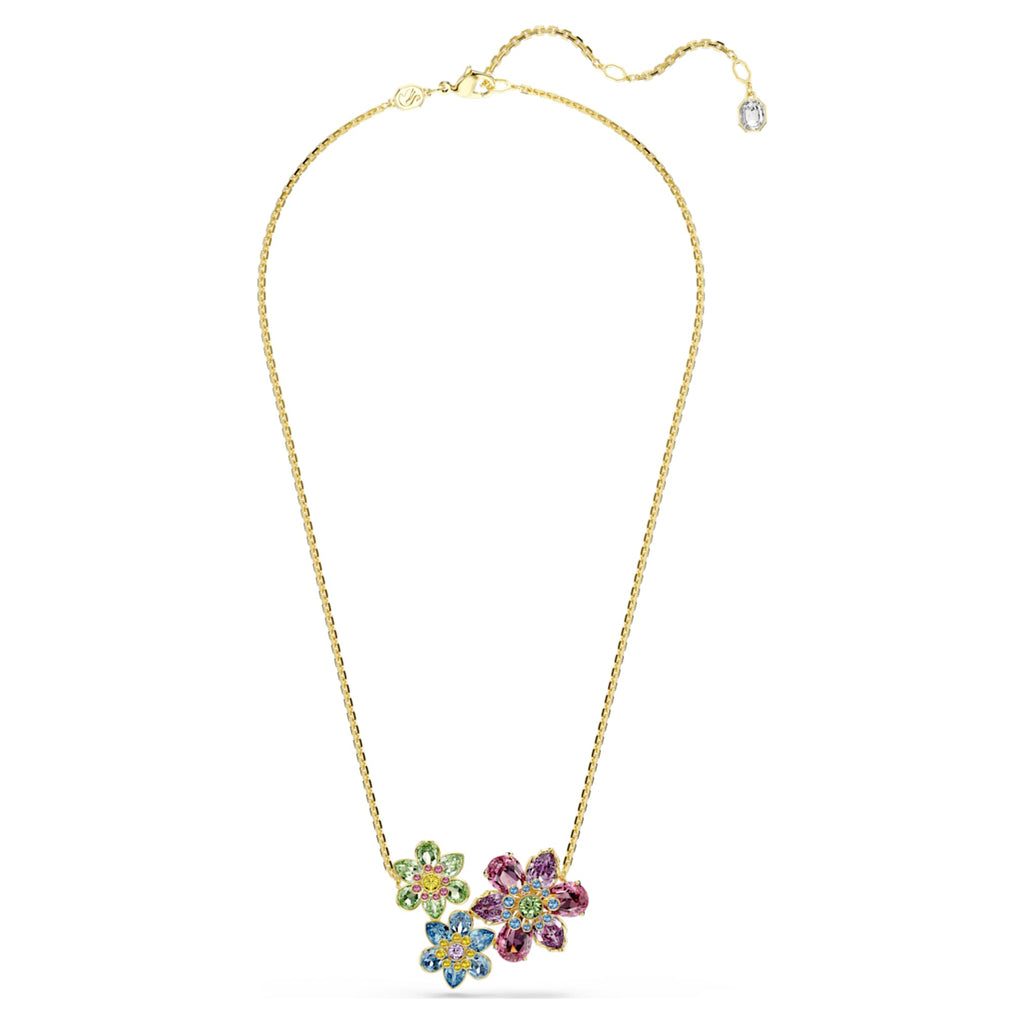 Swarovski Idyllia pendant Mixed cuts, Flower, Multicolored, 18K gold finish