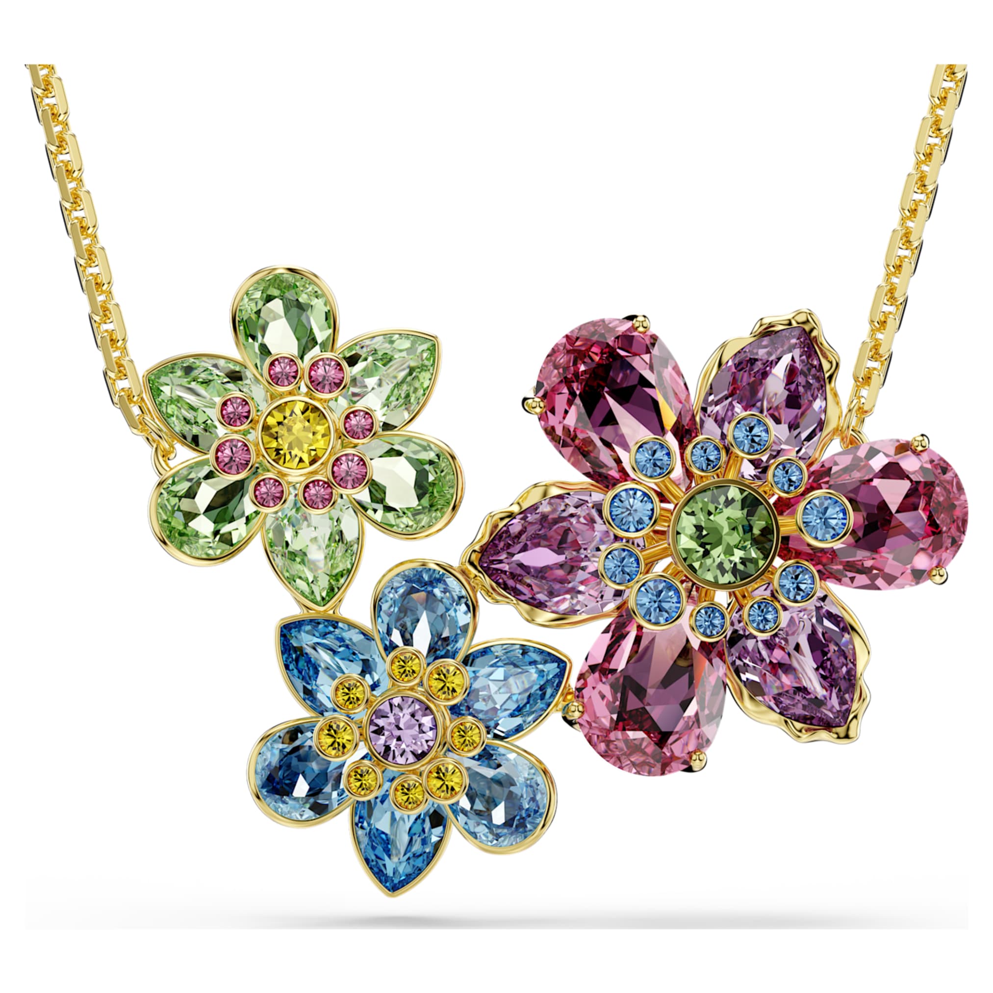 Swarovski Idyllia pendant Mixed cuts, Flower, Multicolored, 18K gold finish