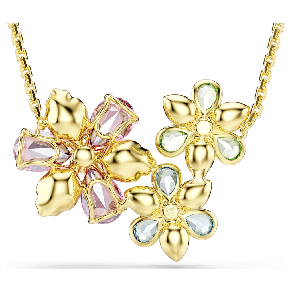 Swarovski Idyllia pendant Mixed cuts, Flower, Multicolored, 18K gold finish