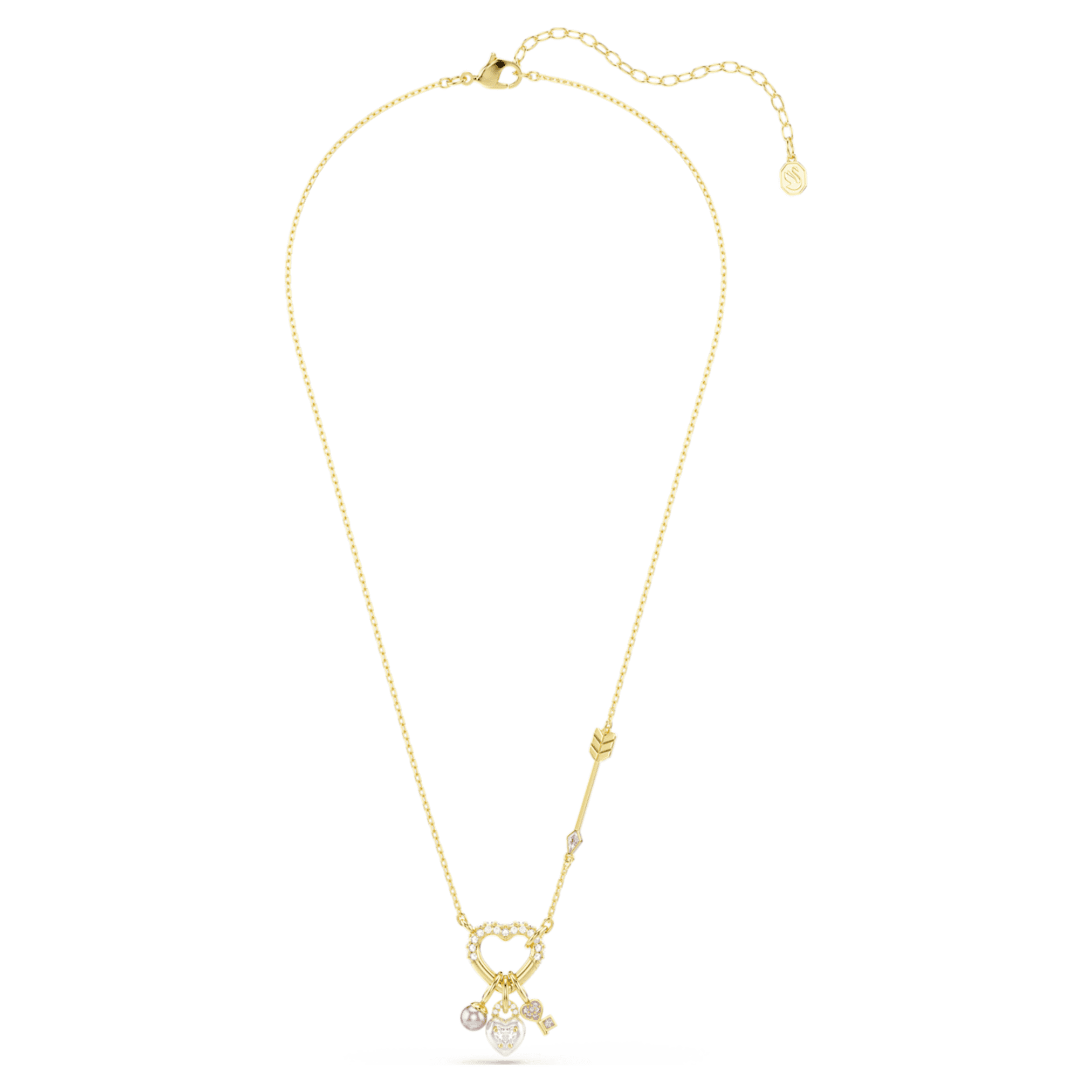 Swarovski Idyllia pendant Mixed cuts, Heart, Key, Pink, 18K gold finish