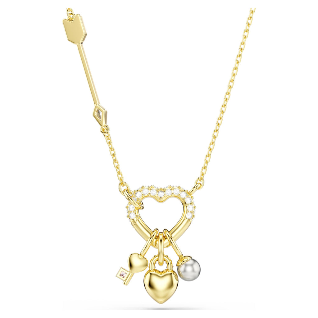 Swarovski Idyllia pendant Mixed cuts, Heart, Key, Pink, 18K gold finish