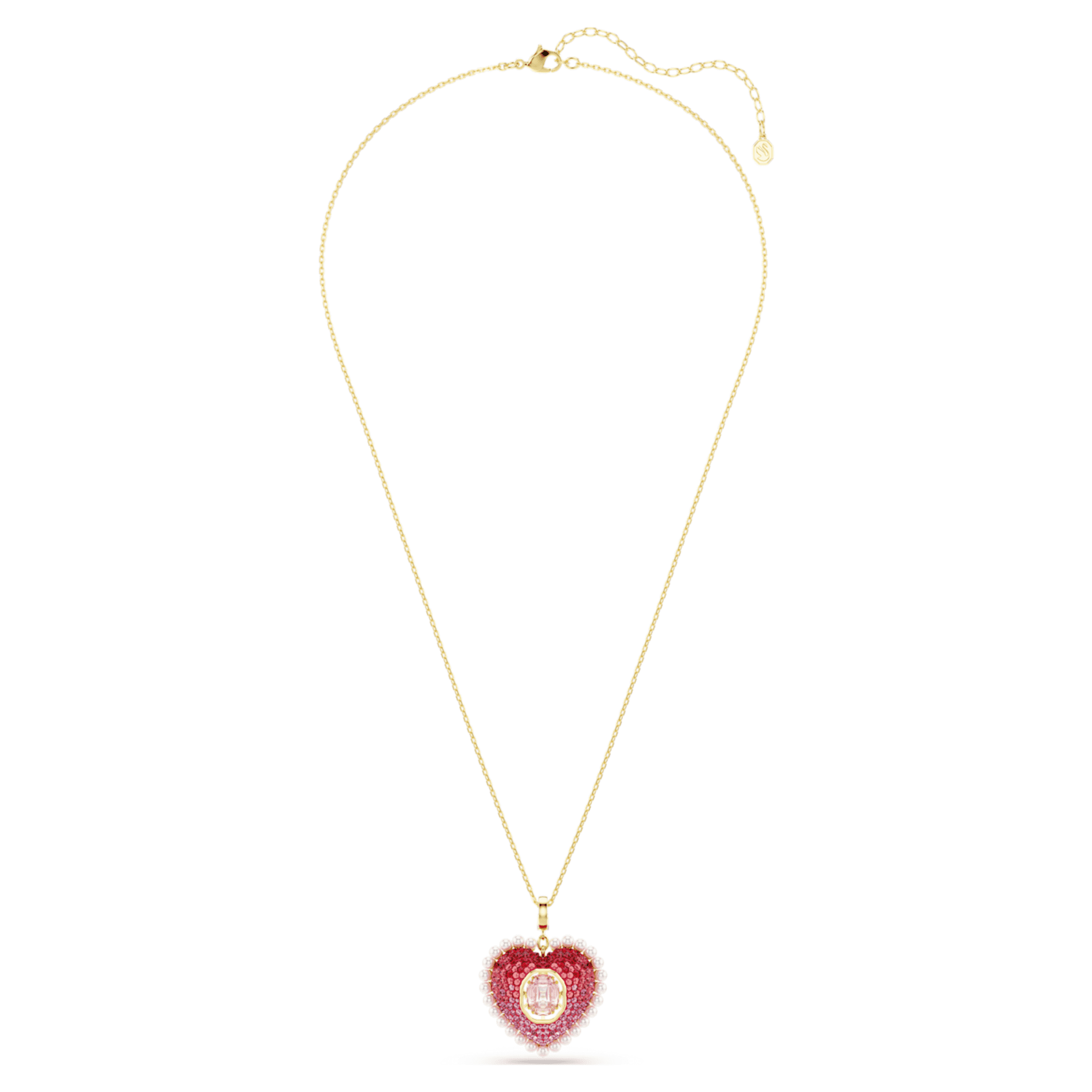 Swarovski Idyllia pendant Mixed cuts, Heart, Pink, 18K gold finish