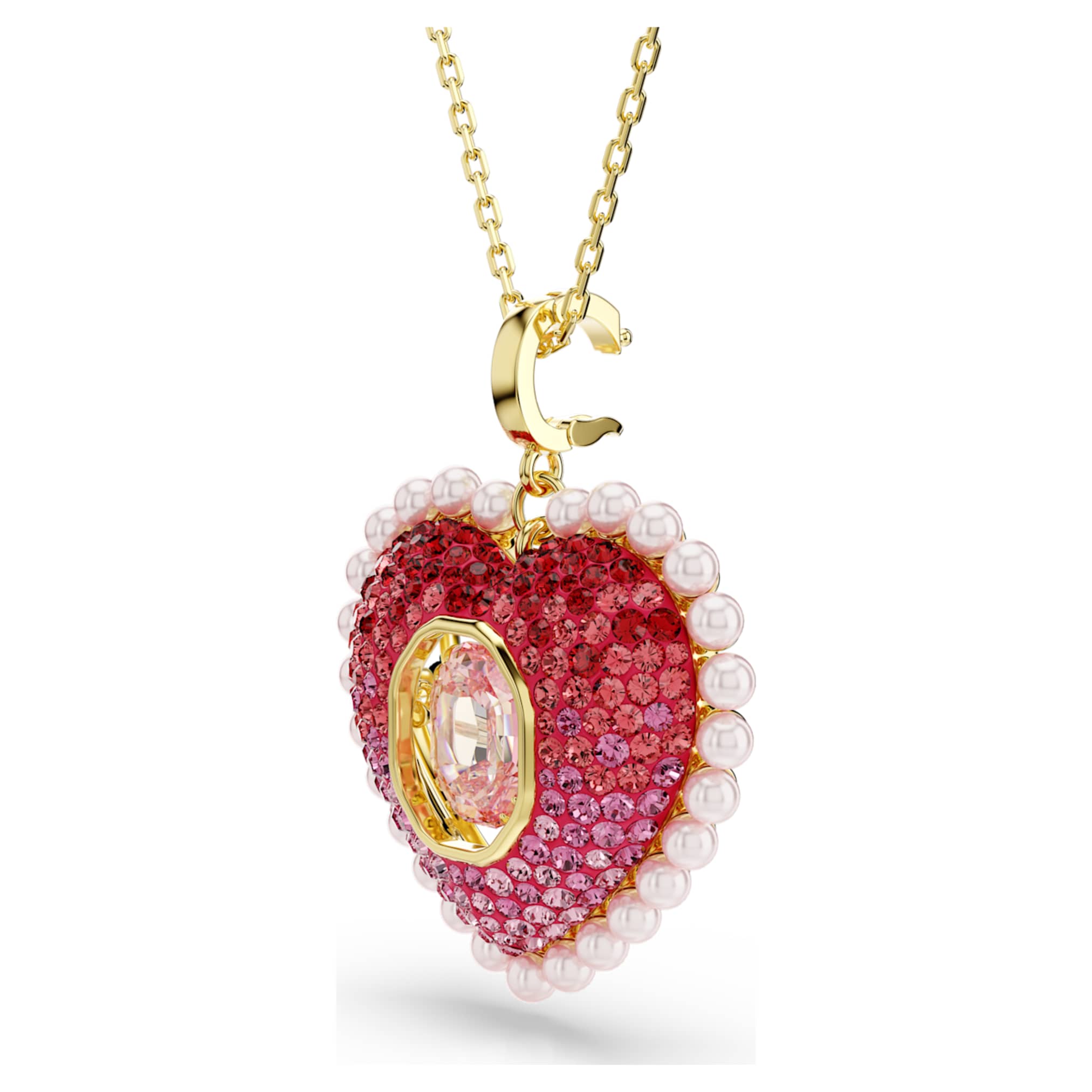 Swarovski Idyllia pendant Mixed cuts, Heart, Pink, 18K gold finish