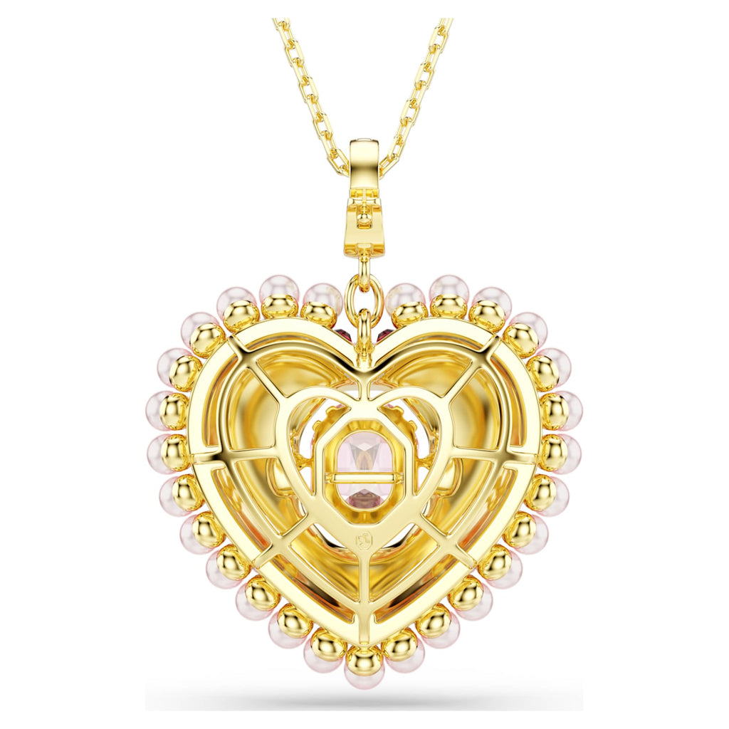 Swarovski Idyllia pendant Mixed cuts, Heart, Pink, 18K gold finish
